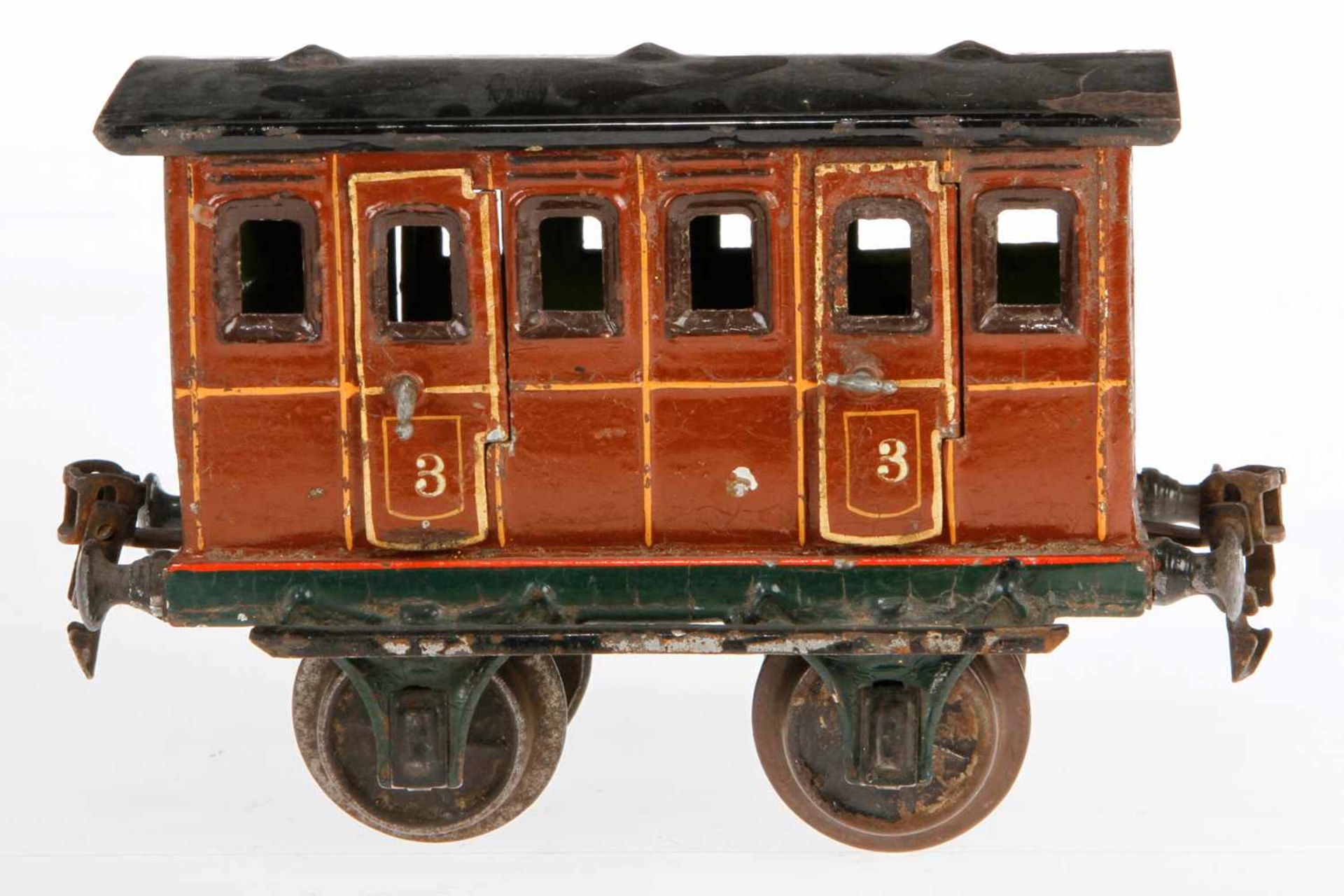 Märklin Abteilwagen 1806, S 1, uralt, braun HL, mit Inneneinrichtung, 4 AT und langen Trittbrettern,