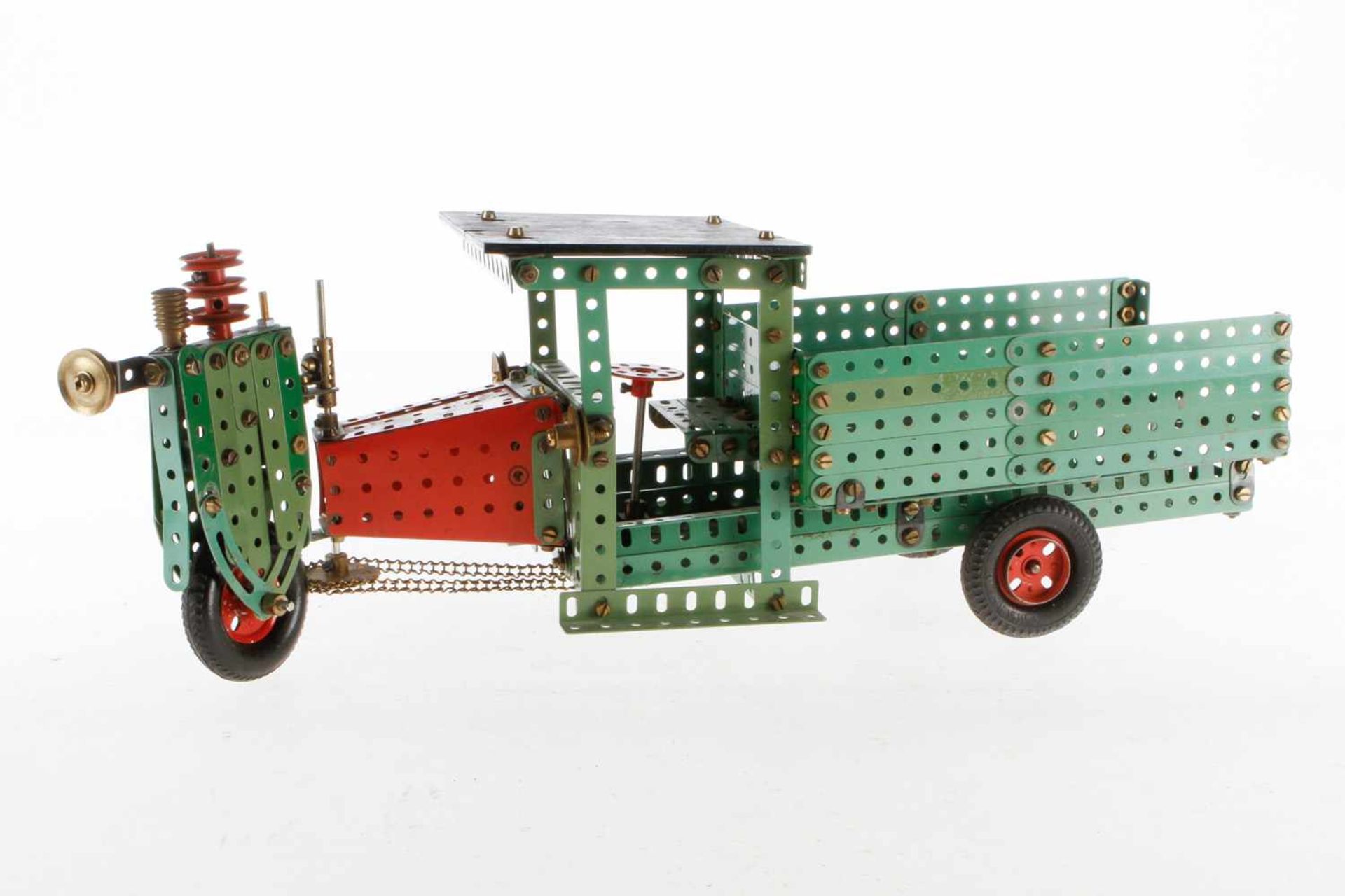 Fertigmodell Dreirad Lieferwagen aus Märklin Metallbaukastenteilen, LS, L 55, dekorativ