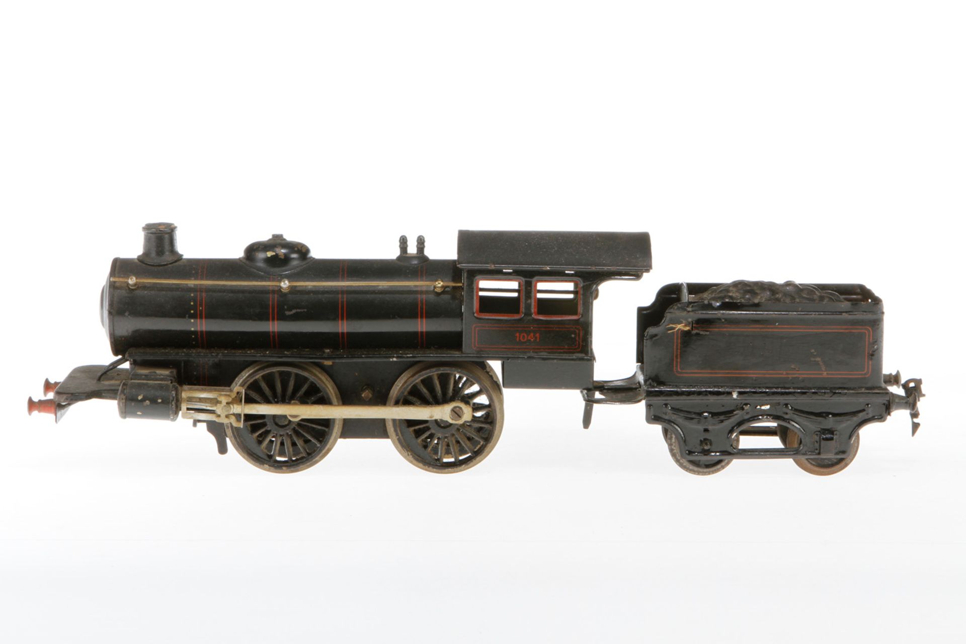 Märklin B-Dampflok R 1041, S 1, Uhrwerk intakt, schwarz, mit Tender, tw nachlackiert, bespielt