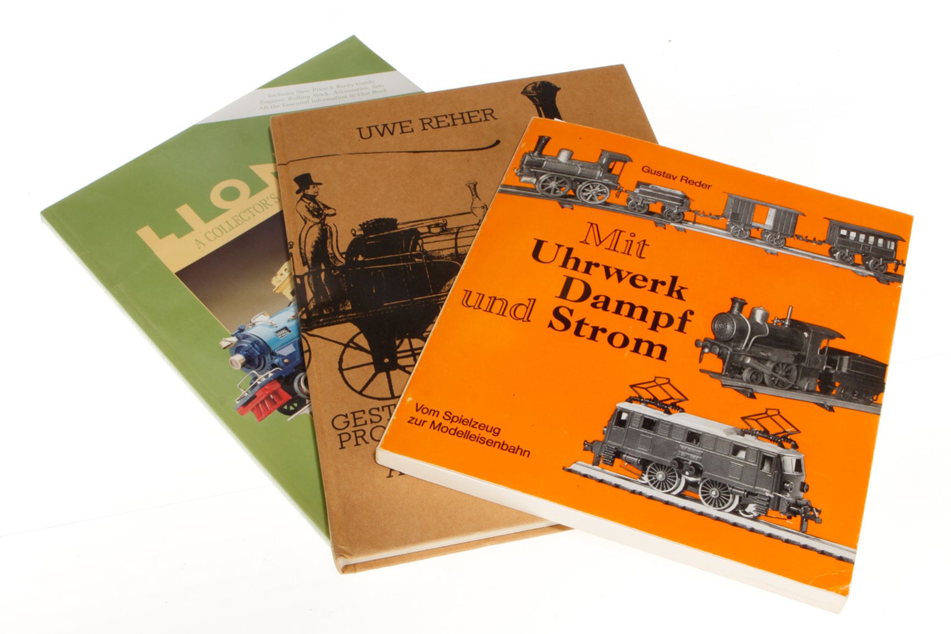3 Bücher "Mit Uhrwerk, Dampf und Strom", "Eisenbahn Spielzeug" und "Lionel", Alterungsspuren