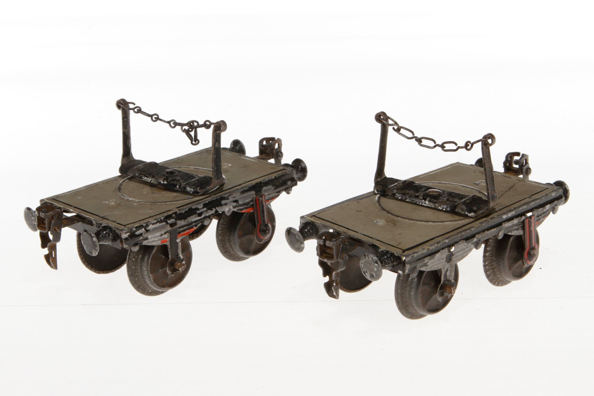 2 Märklin Drehschemelwagen, S 1, uralt, HL, LS, L je 12,5, bespielt