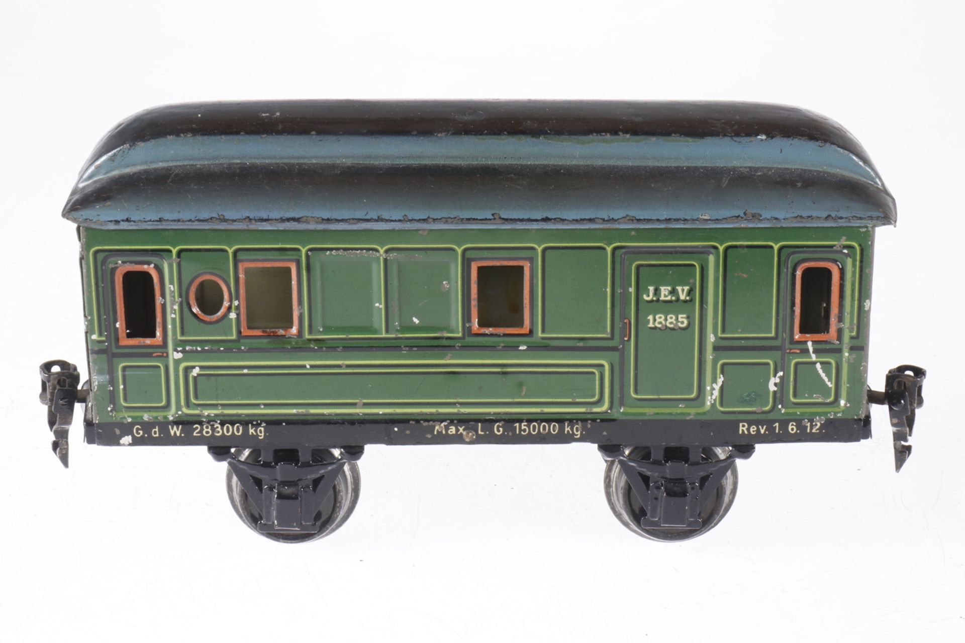 Märklin Gepäckwagen 1885, S 1, grün, Achslager nachlackiert, LS tw ausgebessert, gealterter Lack,