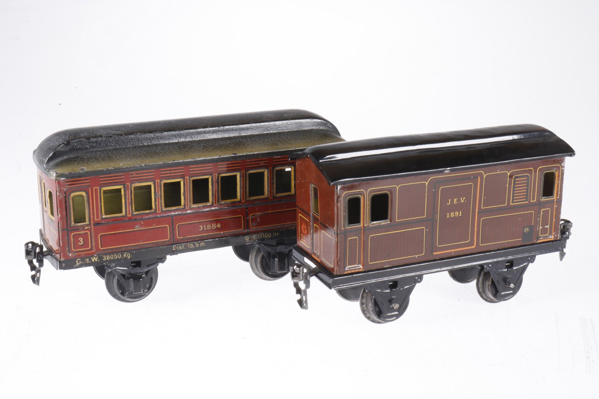 Märklin Personen- und Gepäckwagen 1884/1891, S 1, CL, 1 Dach und Unterwagen nachlackiert, 1