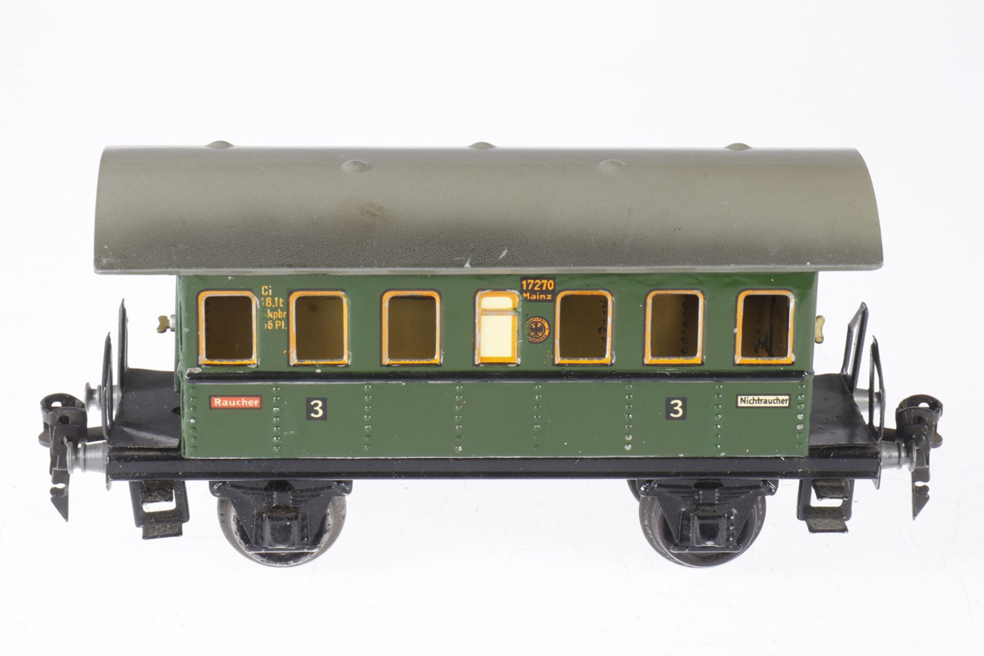 Märklin Personenwagen 1727, S 0, CL, mit 2 AT, LS tw nachlackiert und gealterter Lack, L 18,5, Z 3