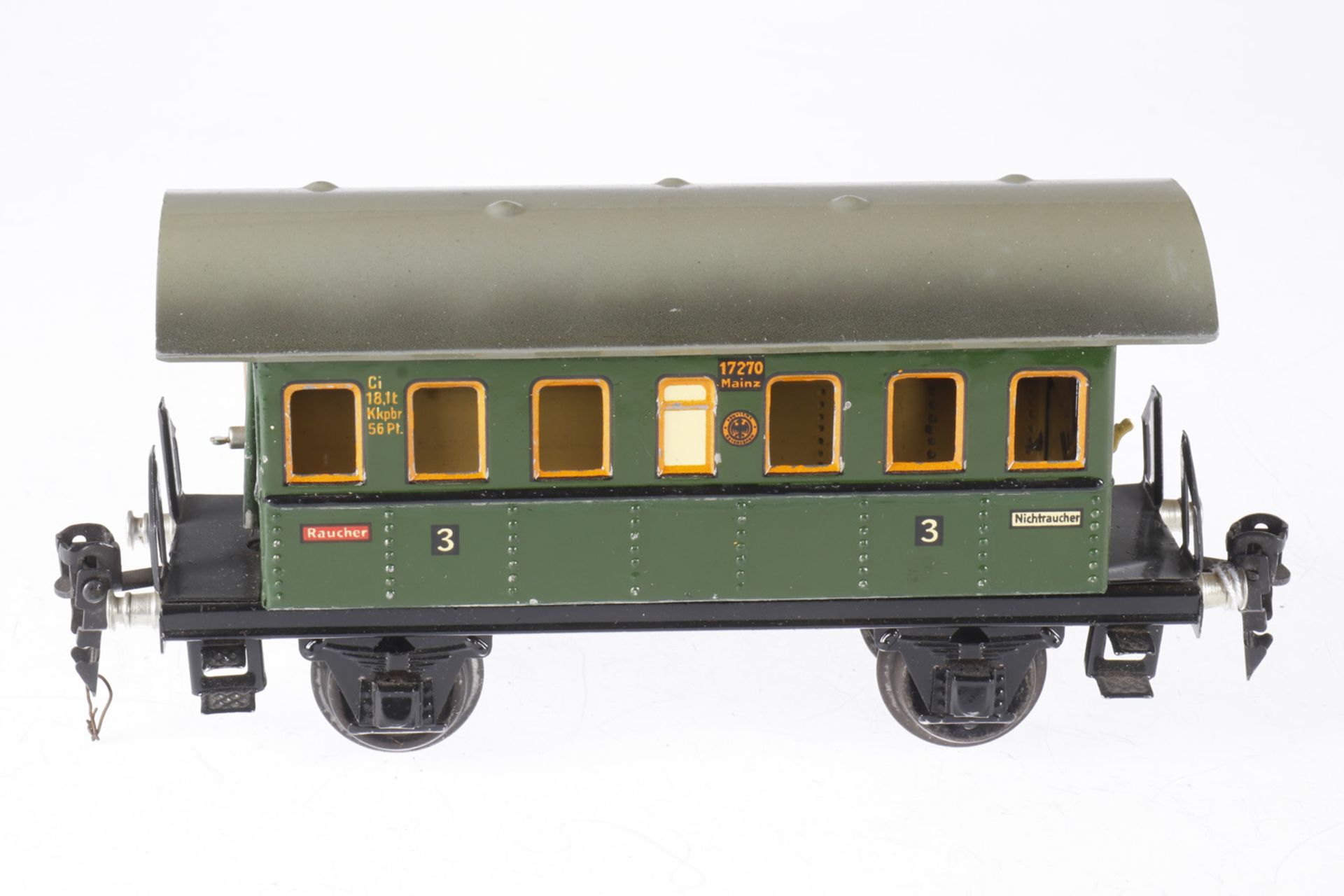 Märklin Personenwagen 1727, S 0, CL, mit 2 AT, LS und gealterter Lack, L 18,5, Z 2-3