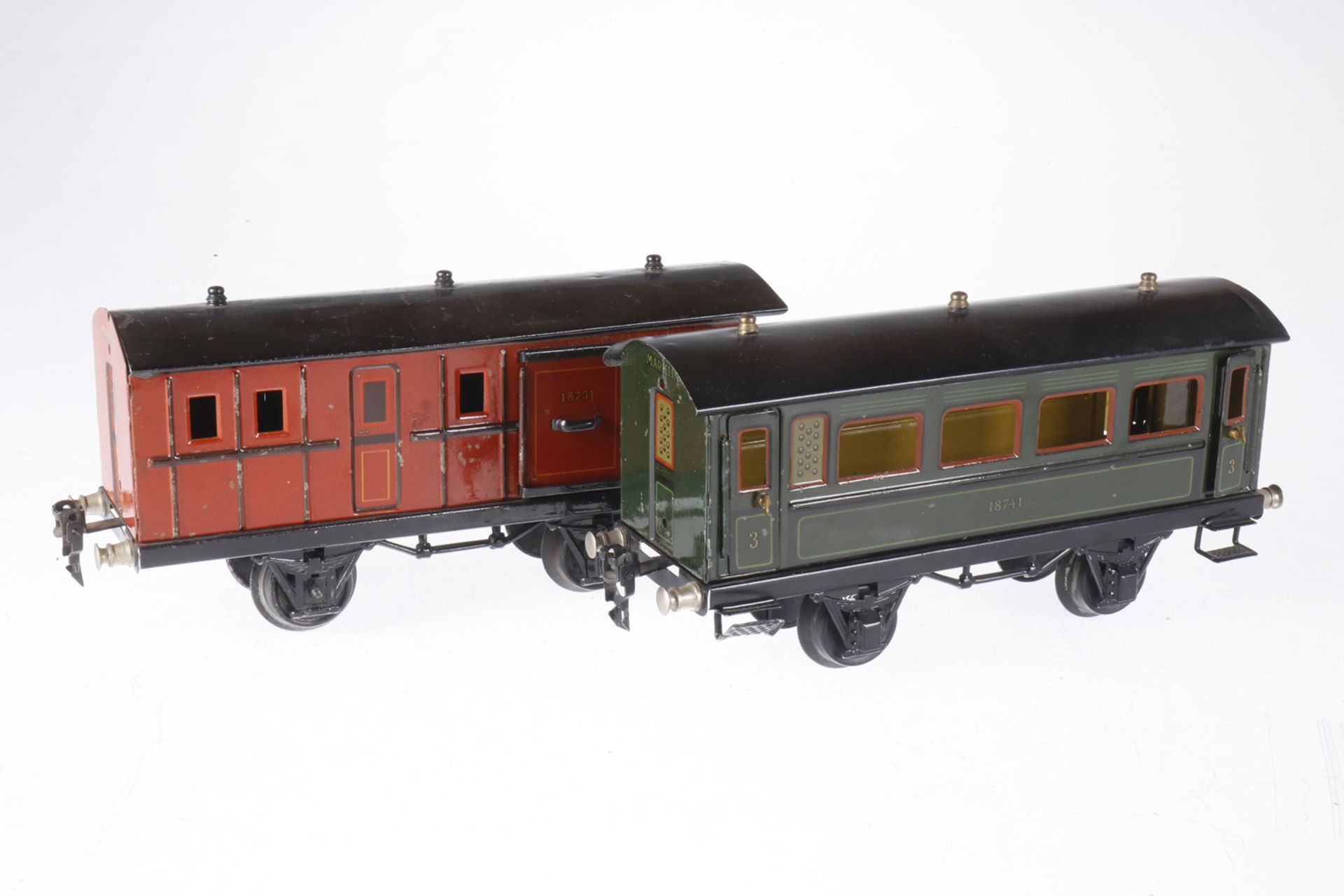 Märklin Personen- und Gepäckwagen 1874/1875, S 1, CL, 1 Achslagerblende fehlt, 1 Treppe besch., 1