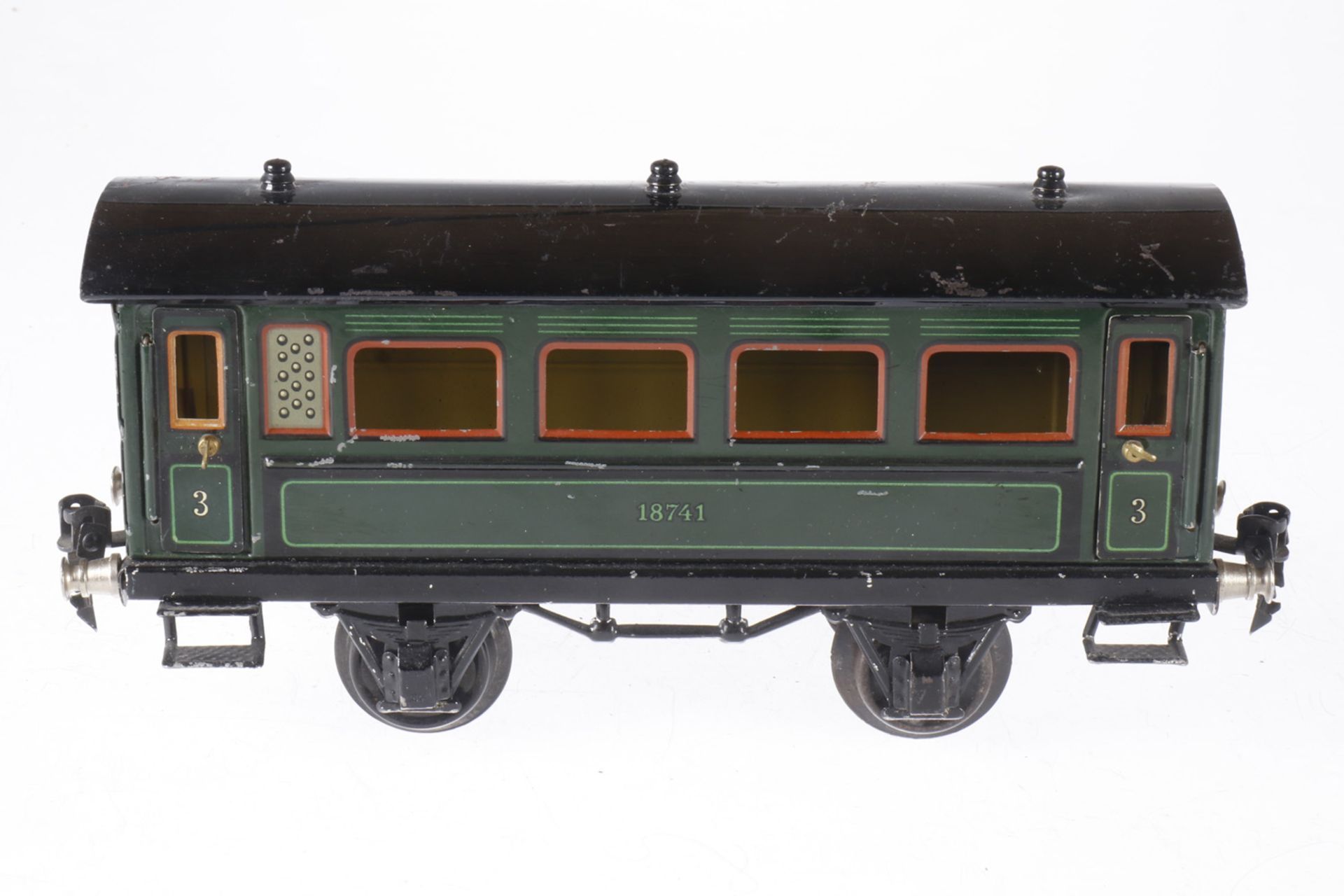 Märklin Personenwagen 1874, S 1, CL, mit 4 AT, LS und gealterter Lack, L 24, Z 2-3