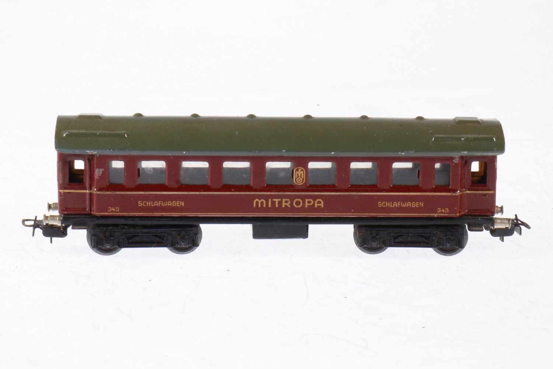 Märklin Mitropa Schlafwagen 343, S H0, Blech, rot, L 17, bespielt