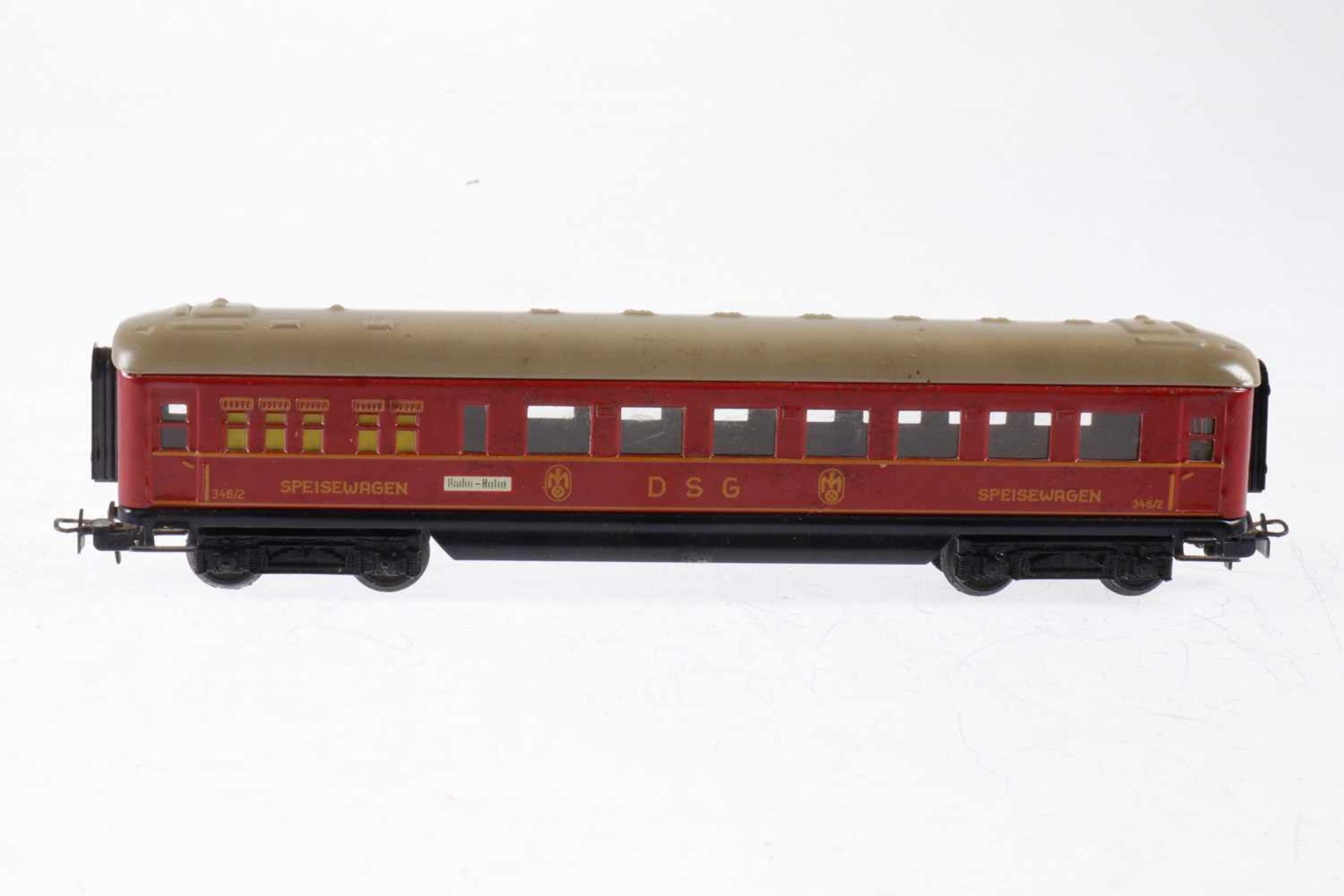 Märklin DSG Speisewagen 346/2, S H0, Blech, rot, Lagerspuren, L 20,5, OK, bespielt