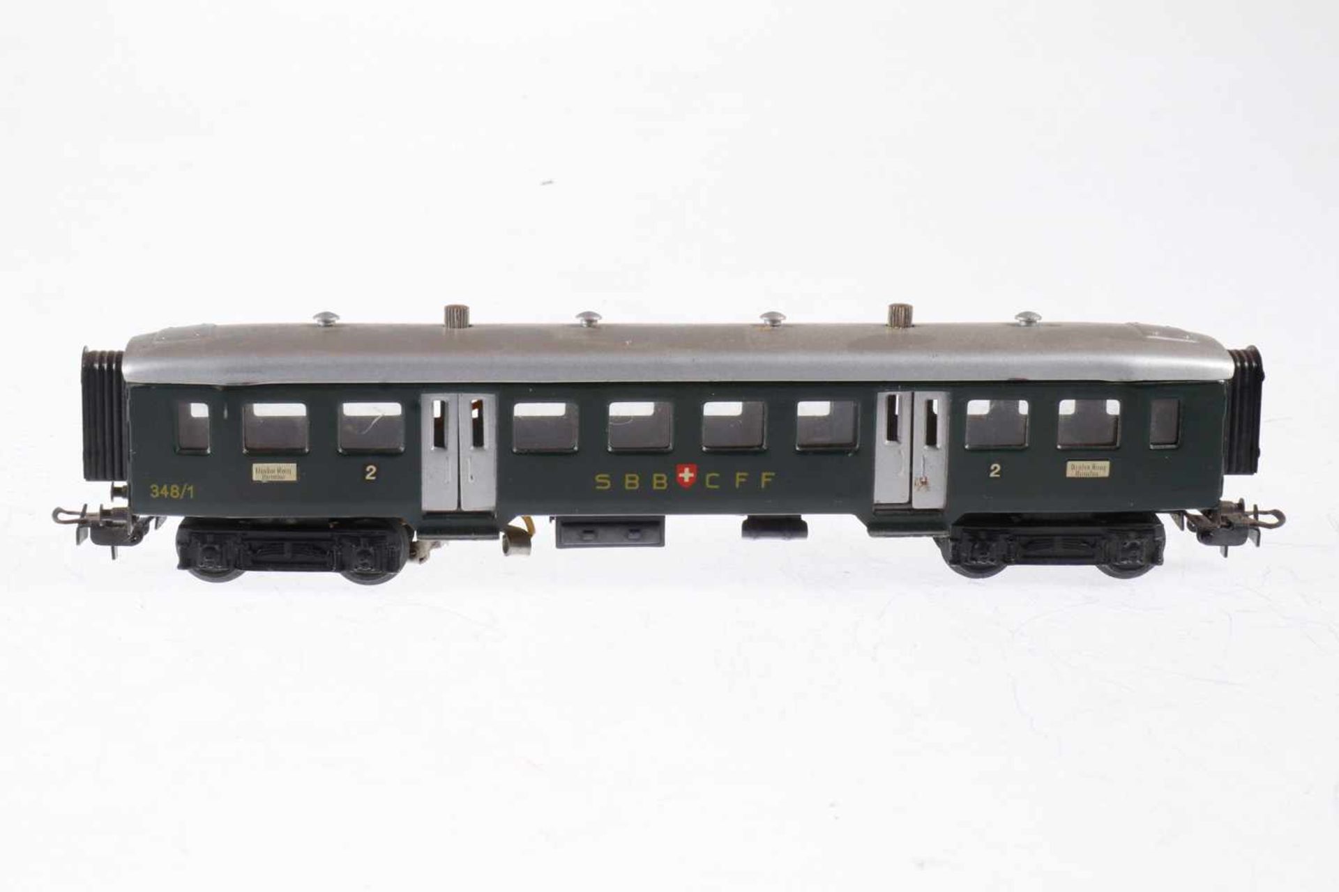 Märklin schweizer Personenwagen 348/1, S H0, Blech, grün, LS, L 21, OK, Z 2-3