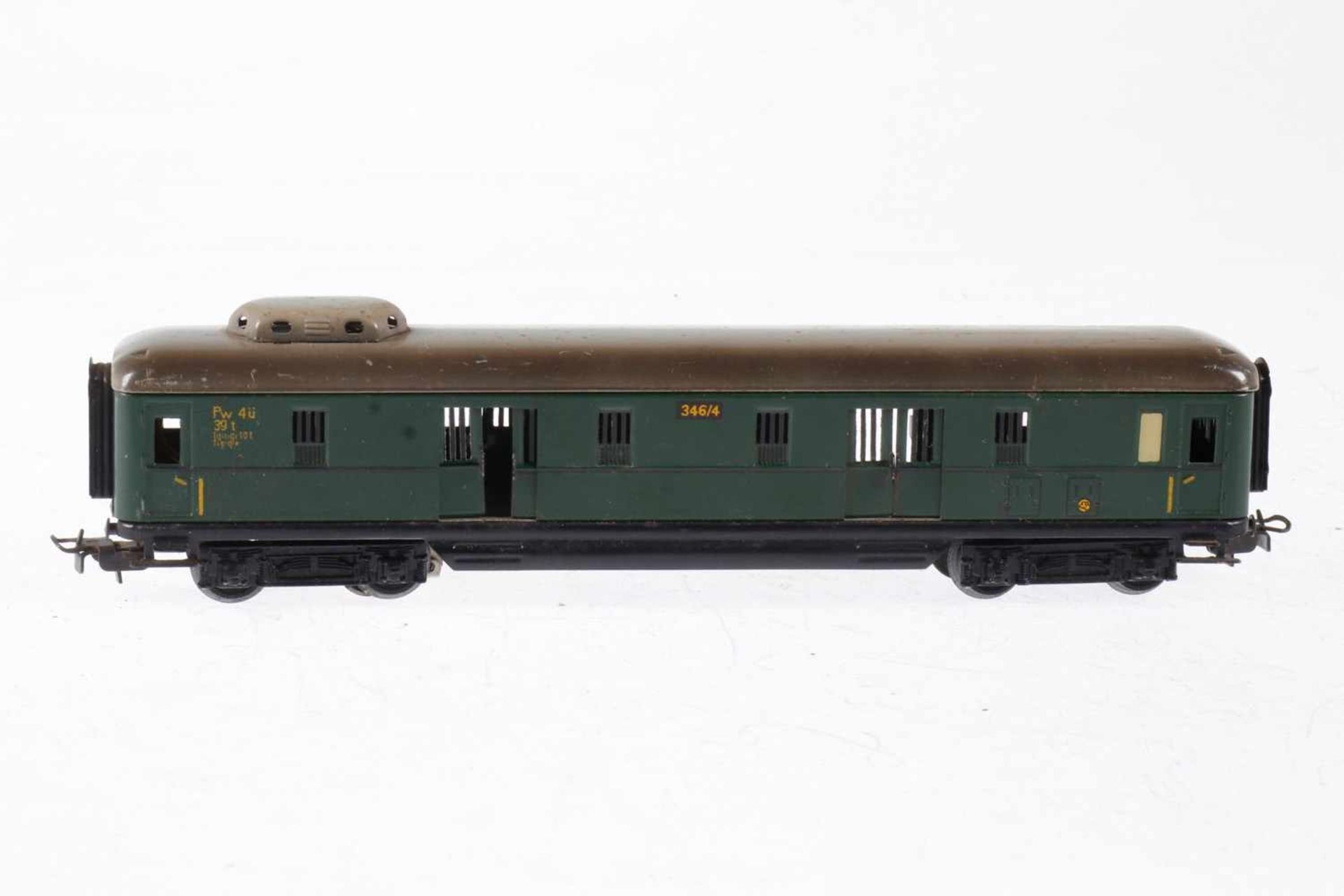 Märklin Gepäckwagen 346/4, S H0, Blech, grün, L 20,5, bespielt