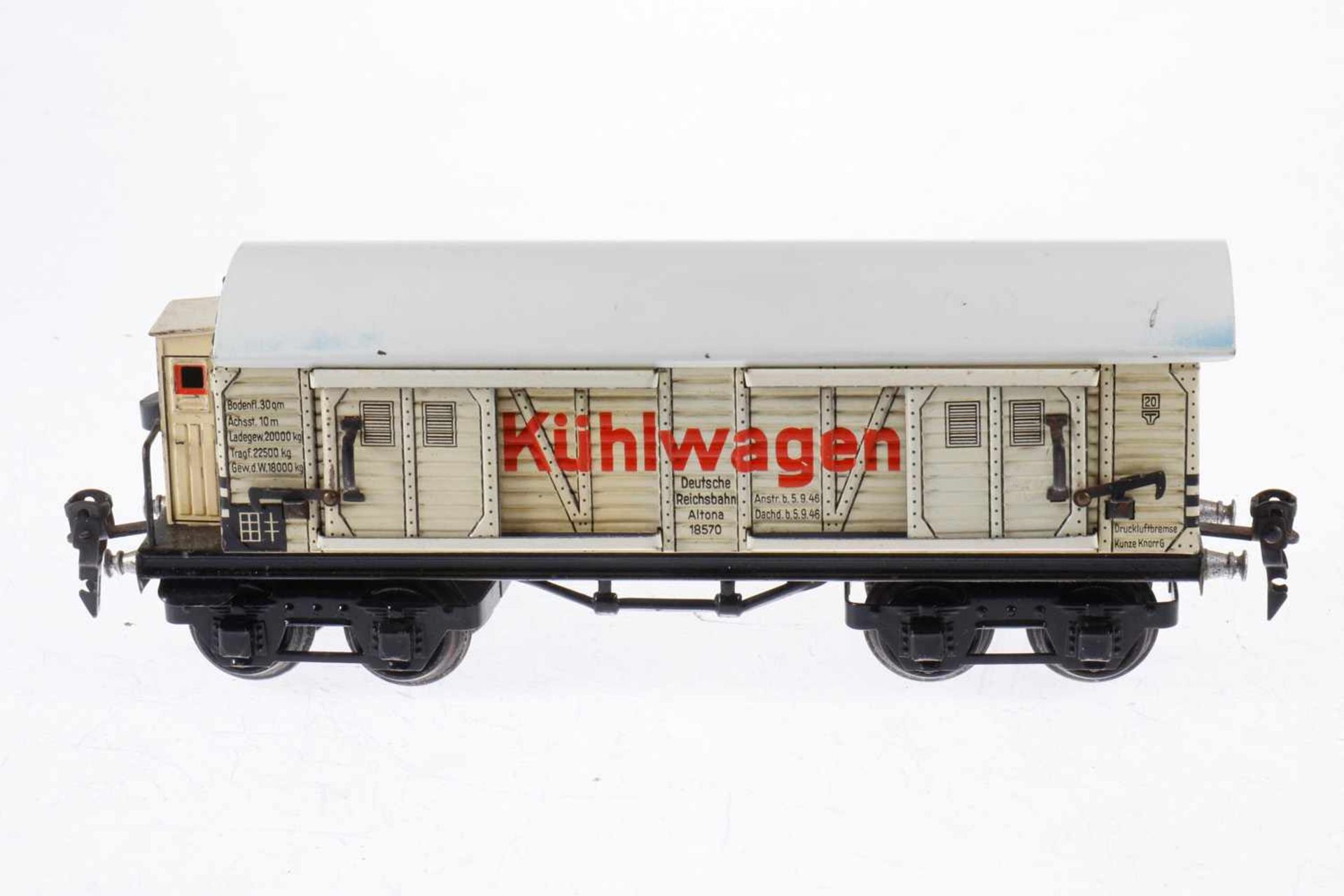 Märklin Kühlwagen 1857, S 0, CL, mit BRH und 4 STH, Trittbretter verbogen, Dach nachlackiert, LS und