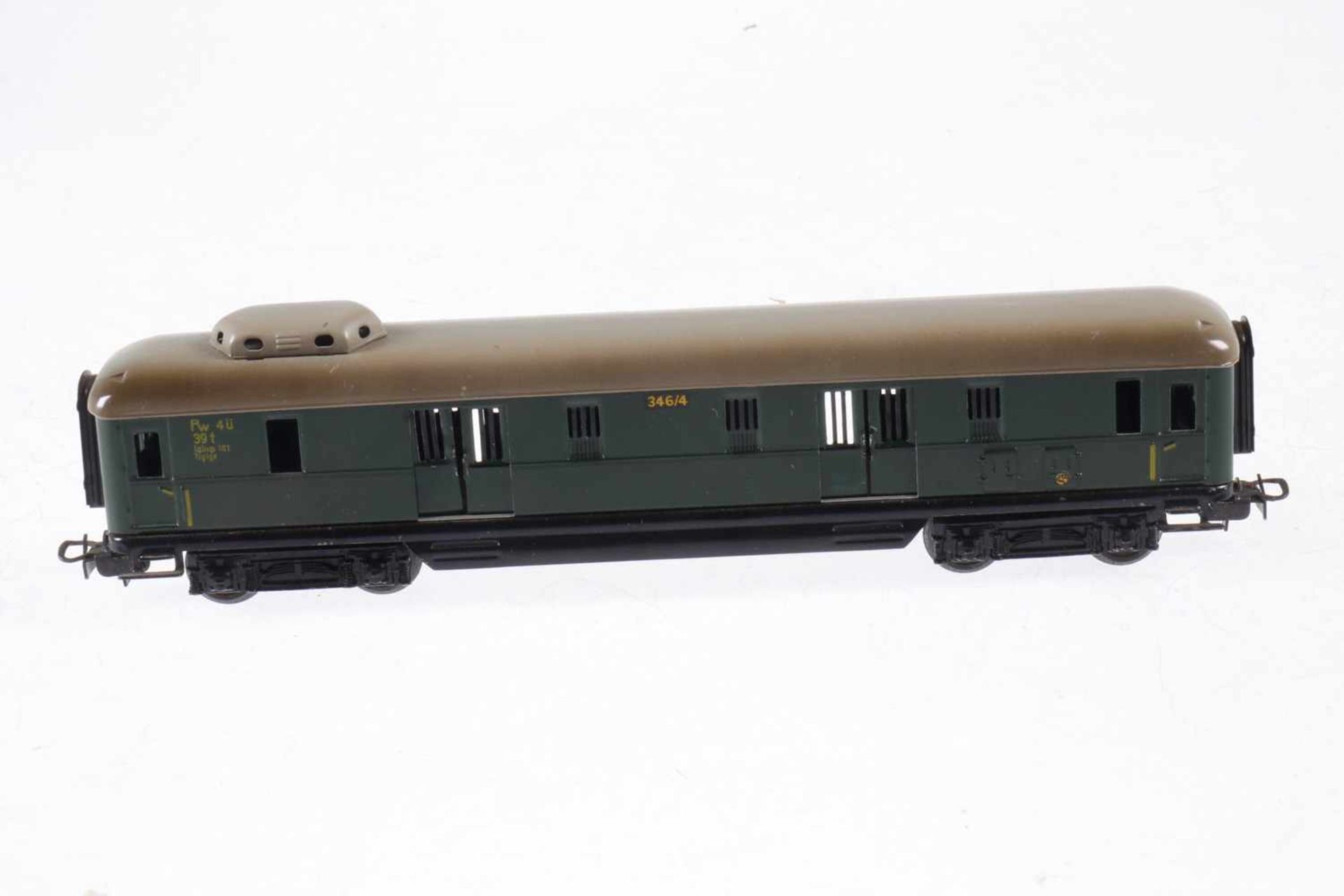 Märklin Gepäckwagen 346/4, S H0, Blech, grün, Alterungsspuren, L 20,5, OK, Z 2