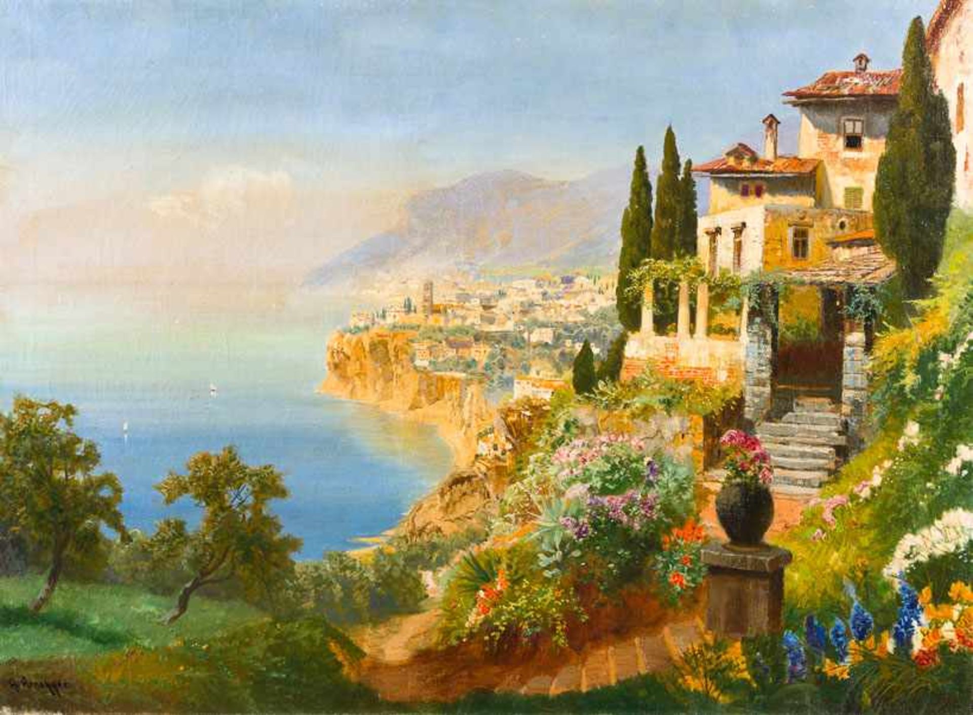 Arnegger, Alois (Wien, 1879-1963) Italienische Küste bei Sorrent Blick von hochgelegenem Steinhaus