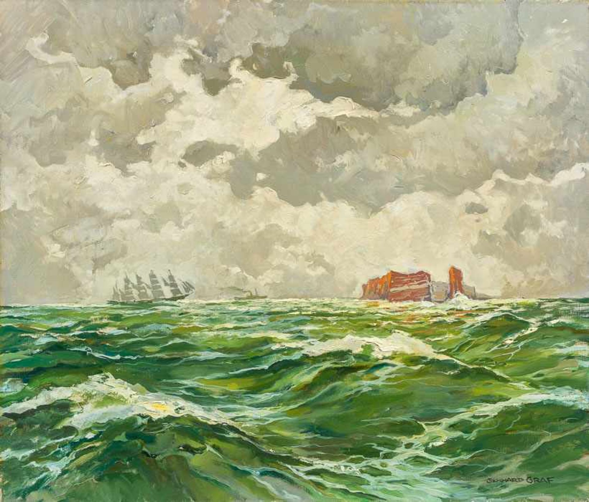 Graf, Gerhard (Berlin 1883-1958) Stürmischer Tag über Helgoland. Blick auf die Insel über