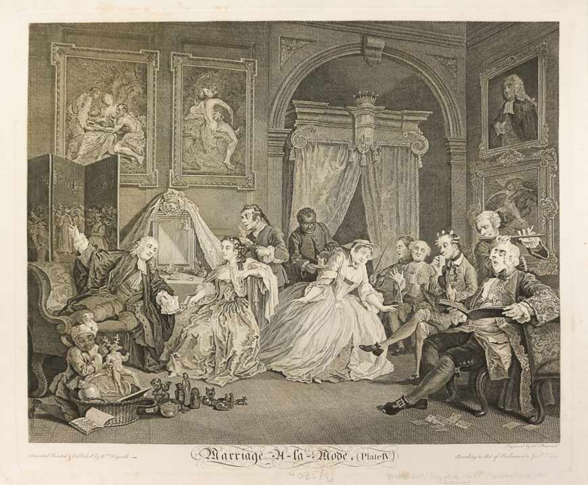 Hogarth, William (London 1697-1764) Mariage à la mode, Platte II, IV, V u. VI. Vier (von sechs) - Bild 4 aus 4