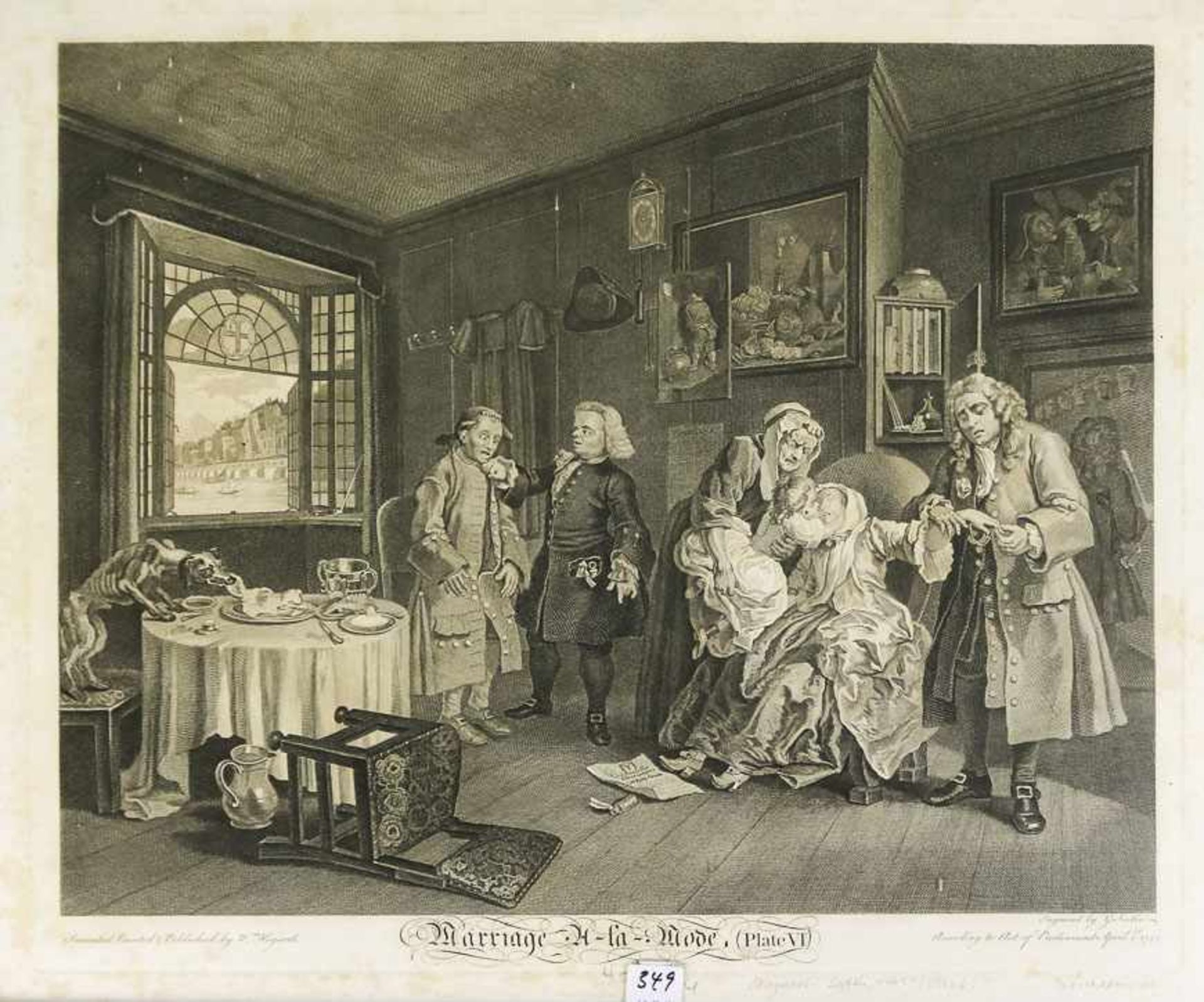 Hogarth, William (London 1697-1764) Mariage à la mode, Platte II, IV, V u. VI. Vier (von sechs) - Bild 2 aus 4