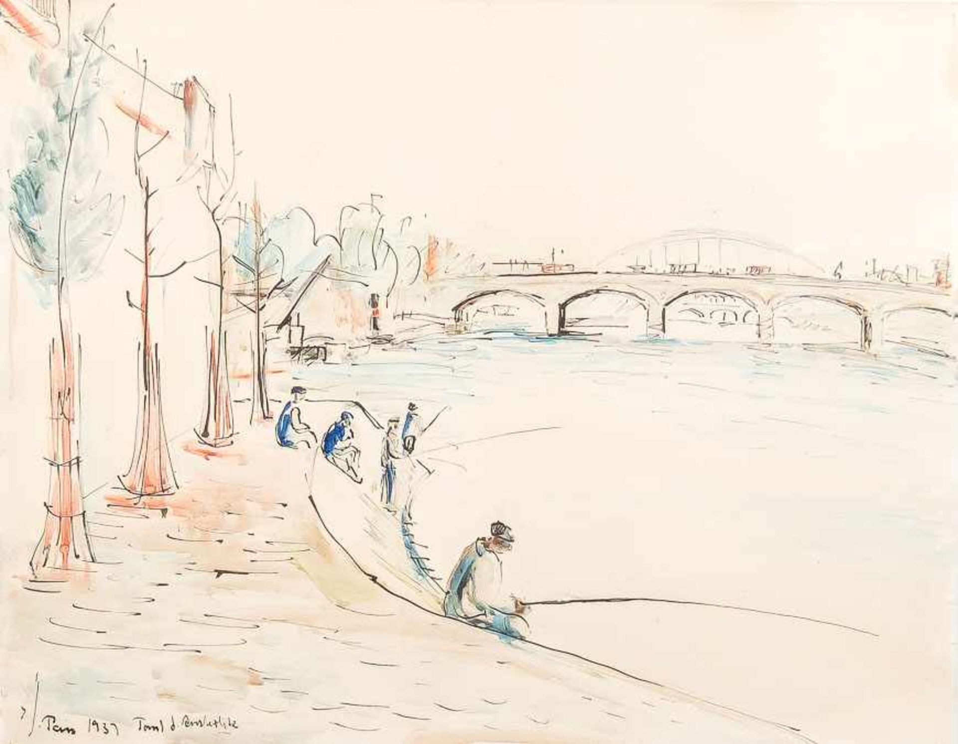 Monogrammist S. J. (Paris um 1937) Paris – Angler an der Seine, nahe der Pont d‘Austerlitz.