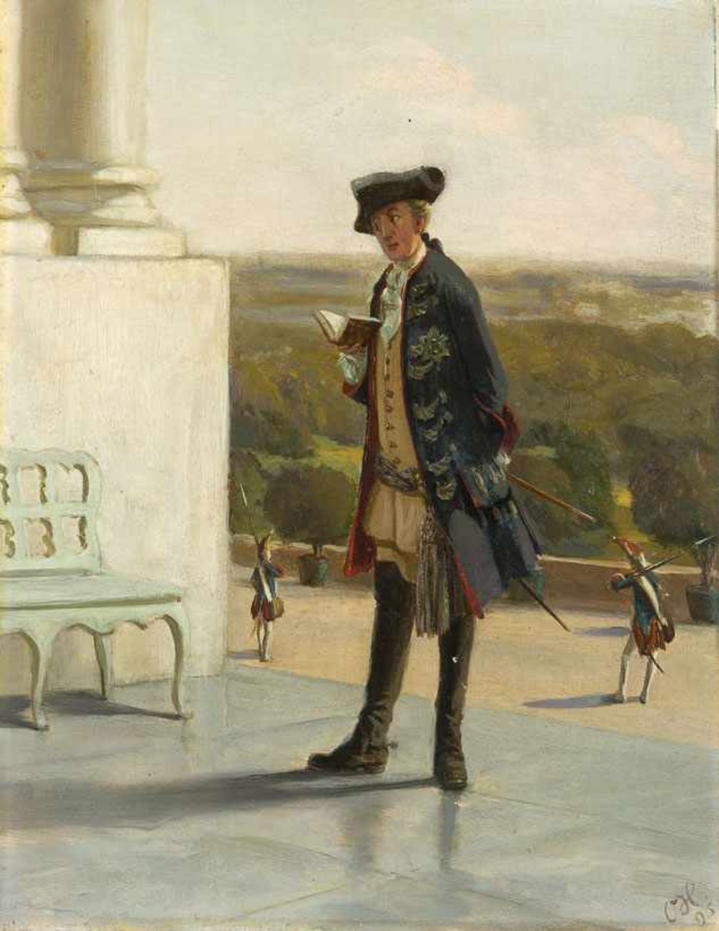 Monogrammist, OH (um 1893), wohl Otto Hesse Friedrich d. Große auf der Treppe von Sanssouci, ein