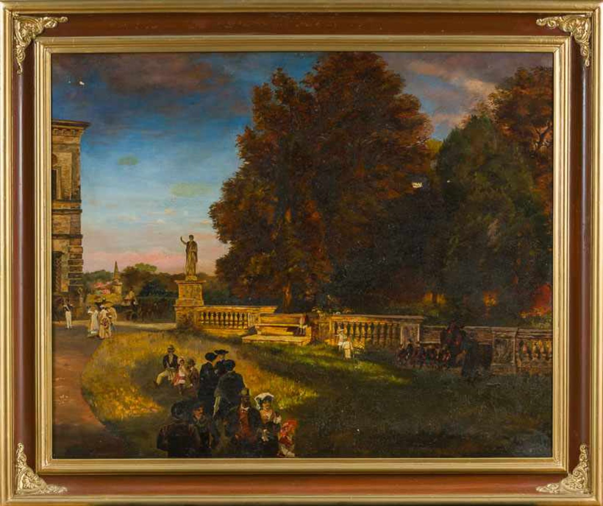 Achenbach, Oswald (Düsseldorf 1827-1905), Kopie nach Villa Borghese. Park mit zahlreichen Besuchern.