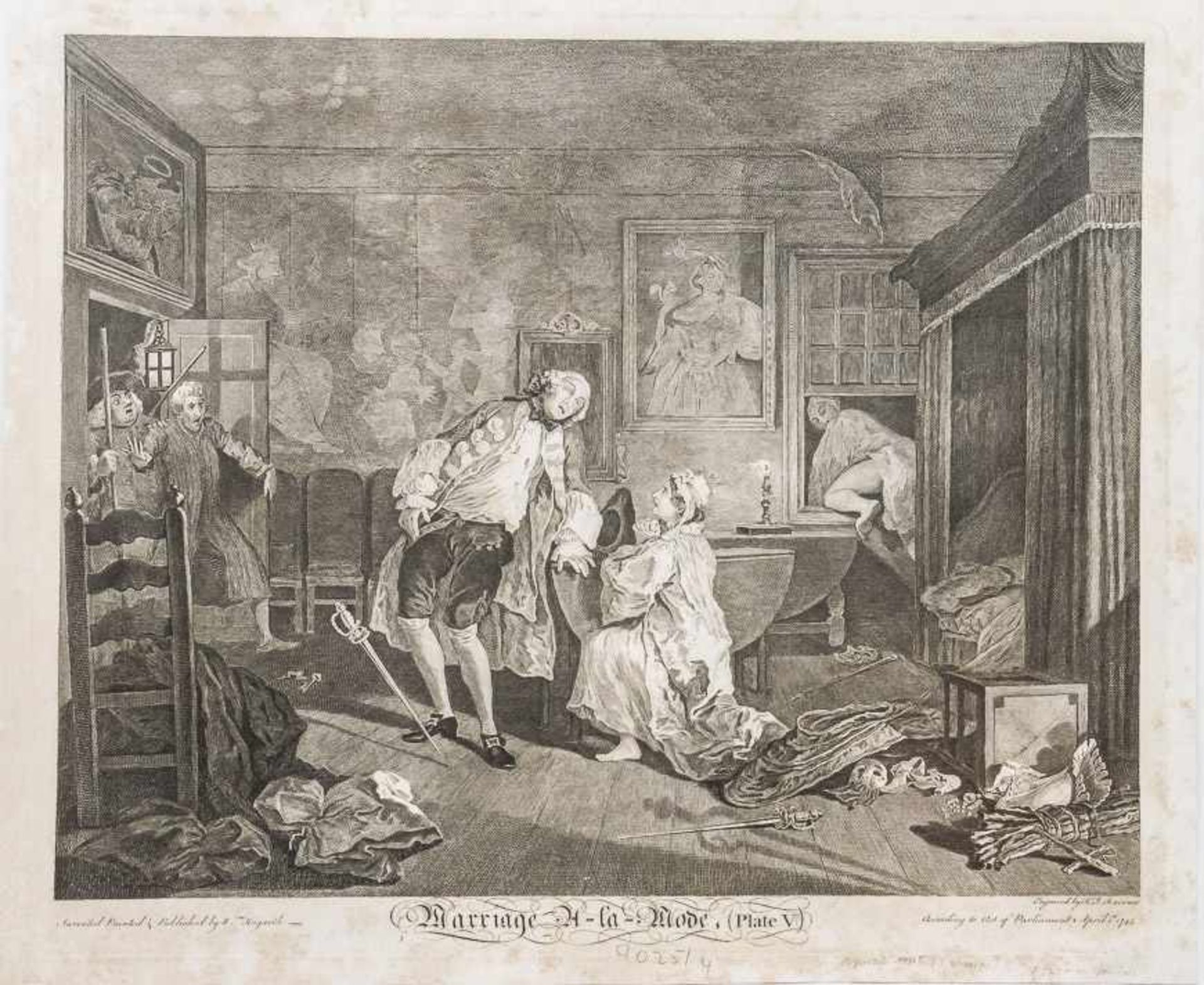 Hogarth, William (London 1697-1764) Mariage à la mode, Platte II, IV, V u. VI. Vier (von sechs)