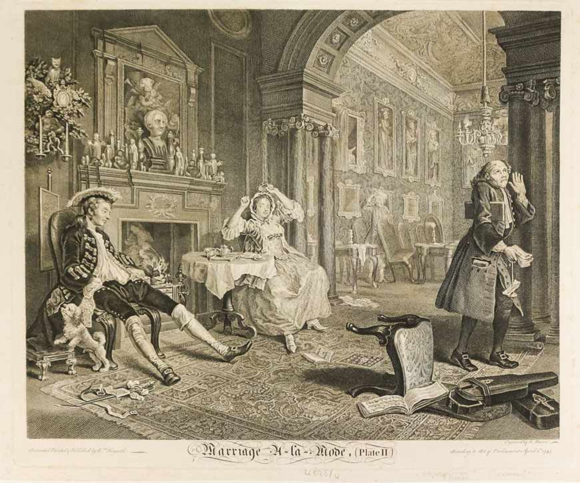 Hogarth, William (London 1697-1764) Mariage à la mode, Platte II, IV, V u. VI. Vier (von sechs) - Bild 3 aus 4