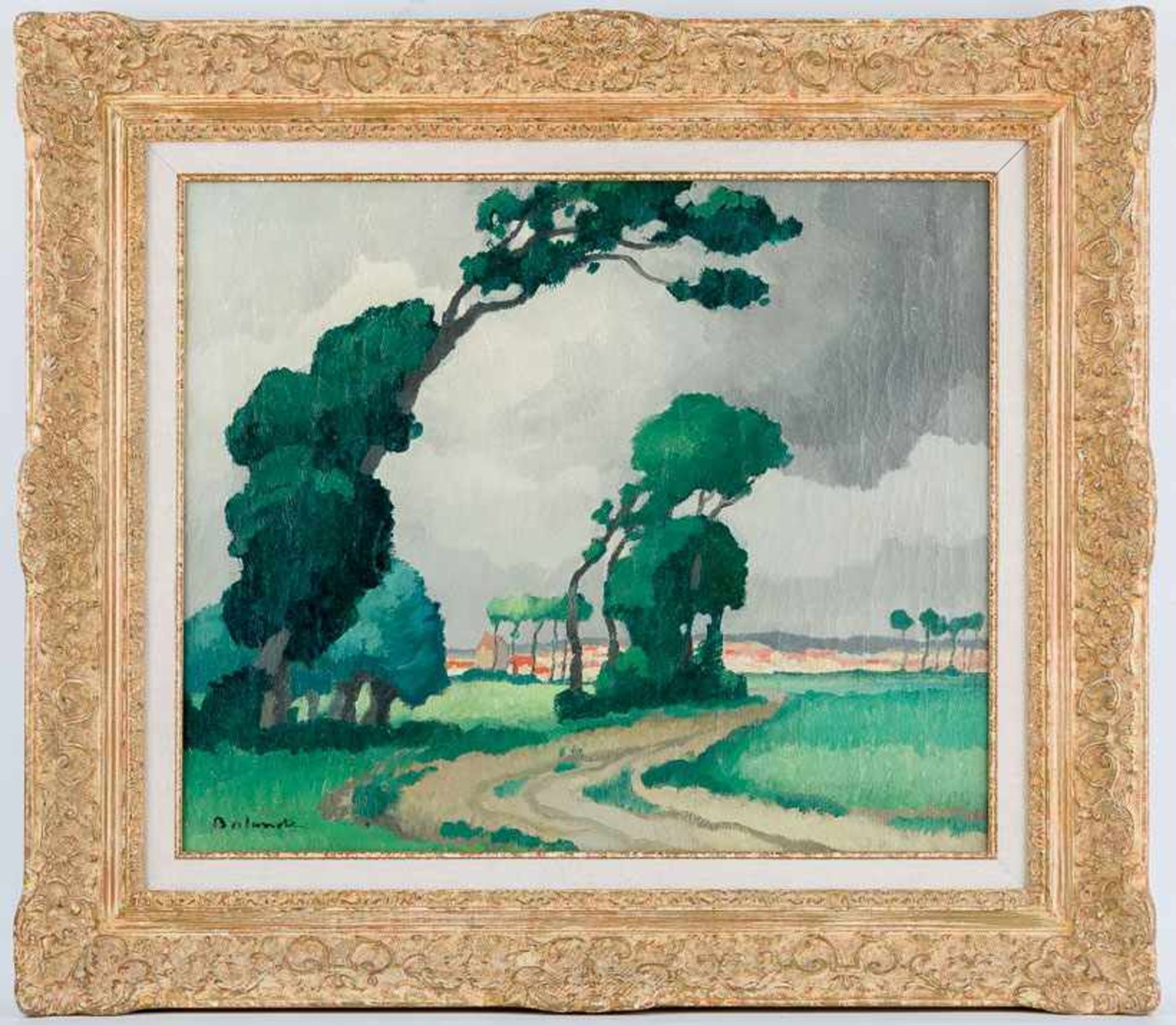 Balande, Gaston (1880-1971) Französische Landschaft unter aufziehenden Gewitterwolken. In der