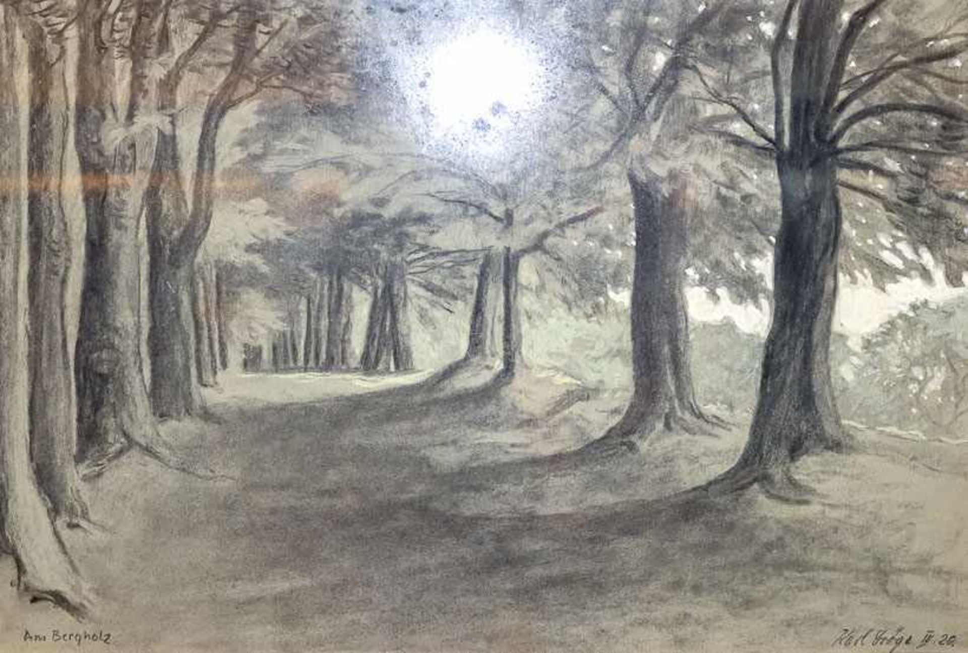 Dröge, Karl (um 1920) „Am Bergholz“ – Lindenallee im Frühling. Aquarell. Sign. betit. u. dat.