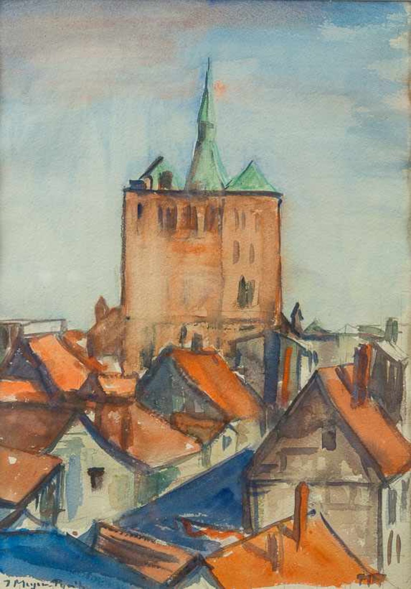 Meyer-Pyritz, Immanuel (Berlin 1902-1974) Der Dom von Kolberg (Kolobrzeg). Sign. Aquarell. 35,5×25,5