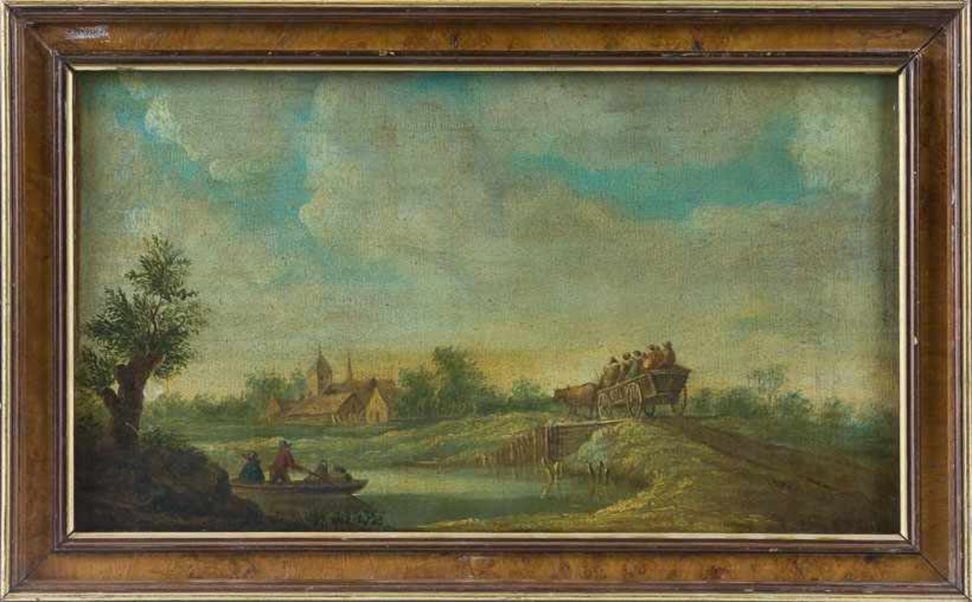 Goyen, Jan van (Leiden, Haag 1596-1656), Nachfolger Flache bewaldete Landschaft mit vollbesetztem