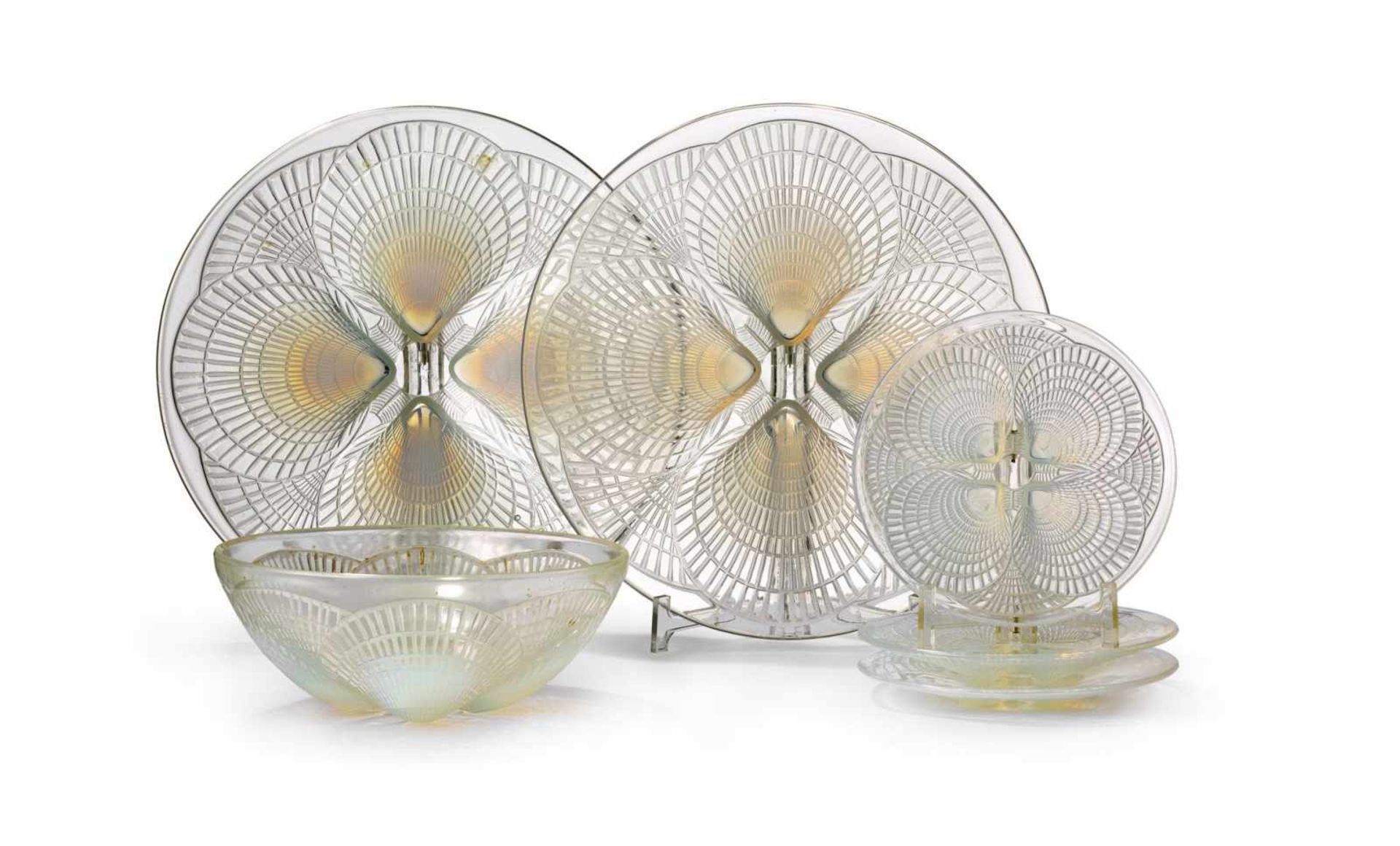 Lalique, René Sechs Teile der Serie "Coquilles"Lalique, Wingen-sur-Moder, um 1924/37Opalglas,