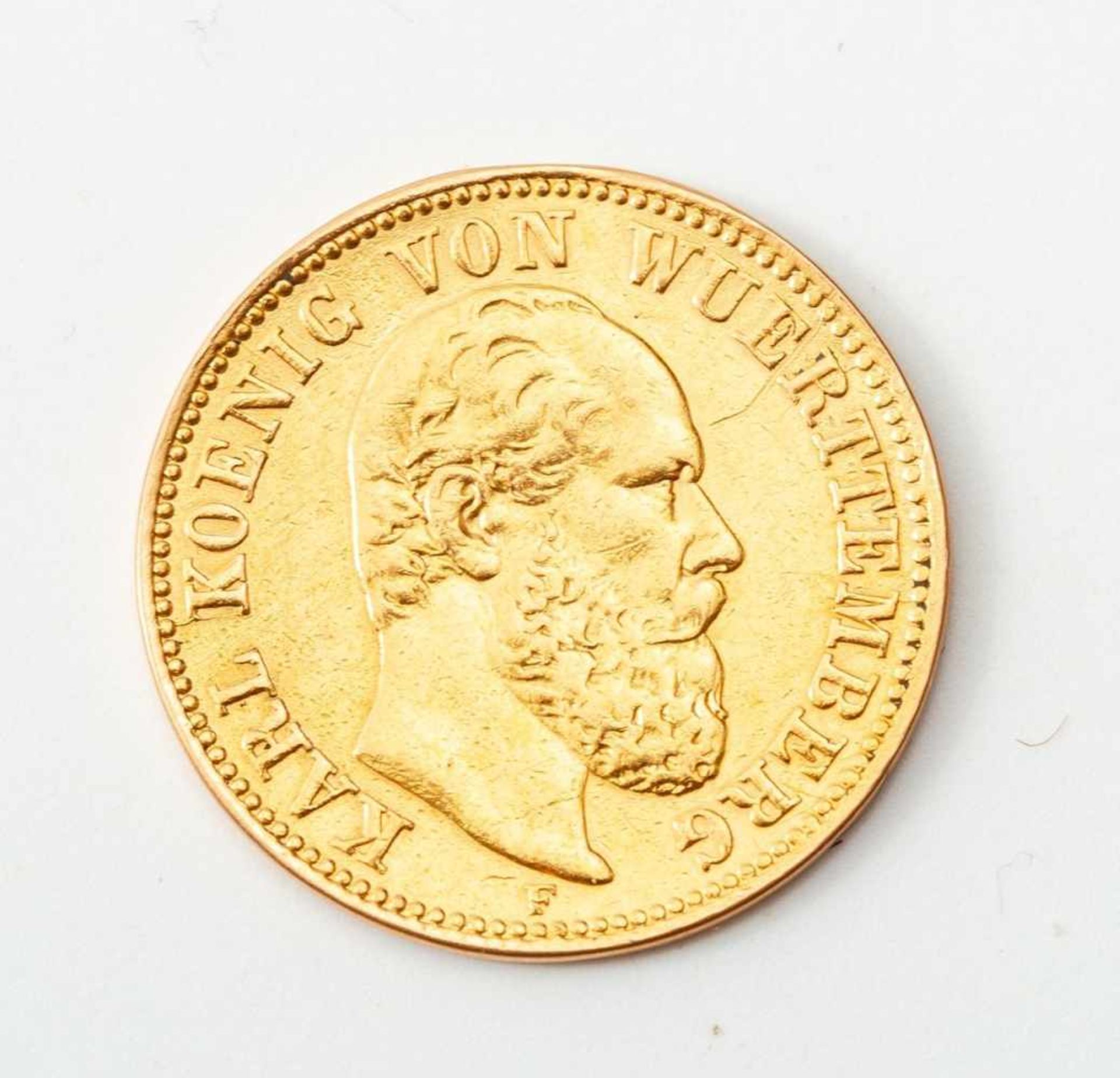 Fünf Goldmark.1877, Karl König von Württemberg. D. 1,8 cm. Gew. ca. 2,8 g.(57715)