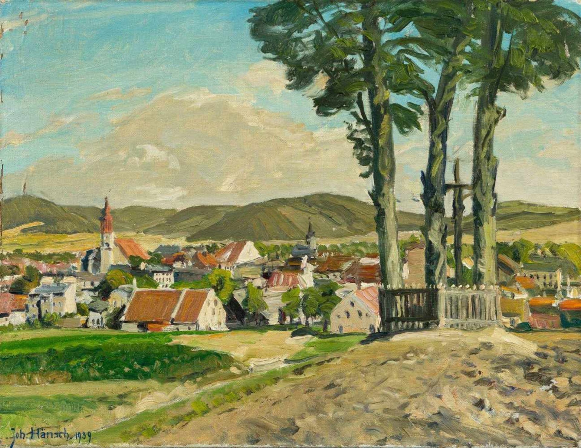 Hänsch, Johannes (Berlin 1875-1945) Feldmühle/Odermünde, Kreis Stettin im Sommer.Sign. u. dat. 1939.