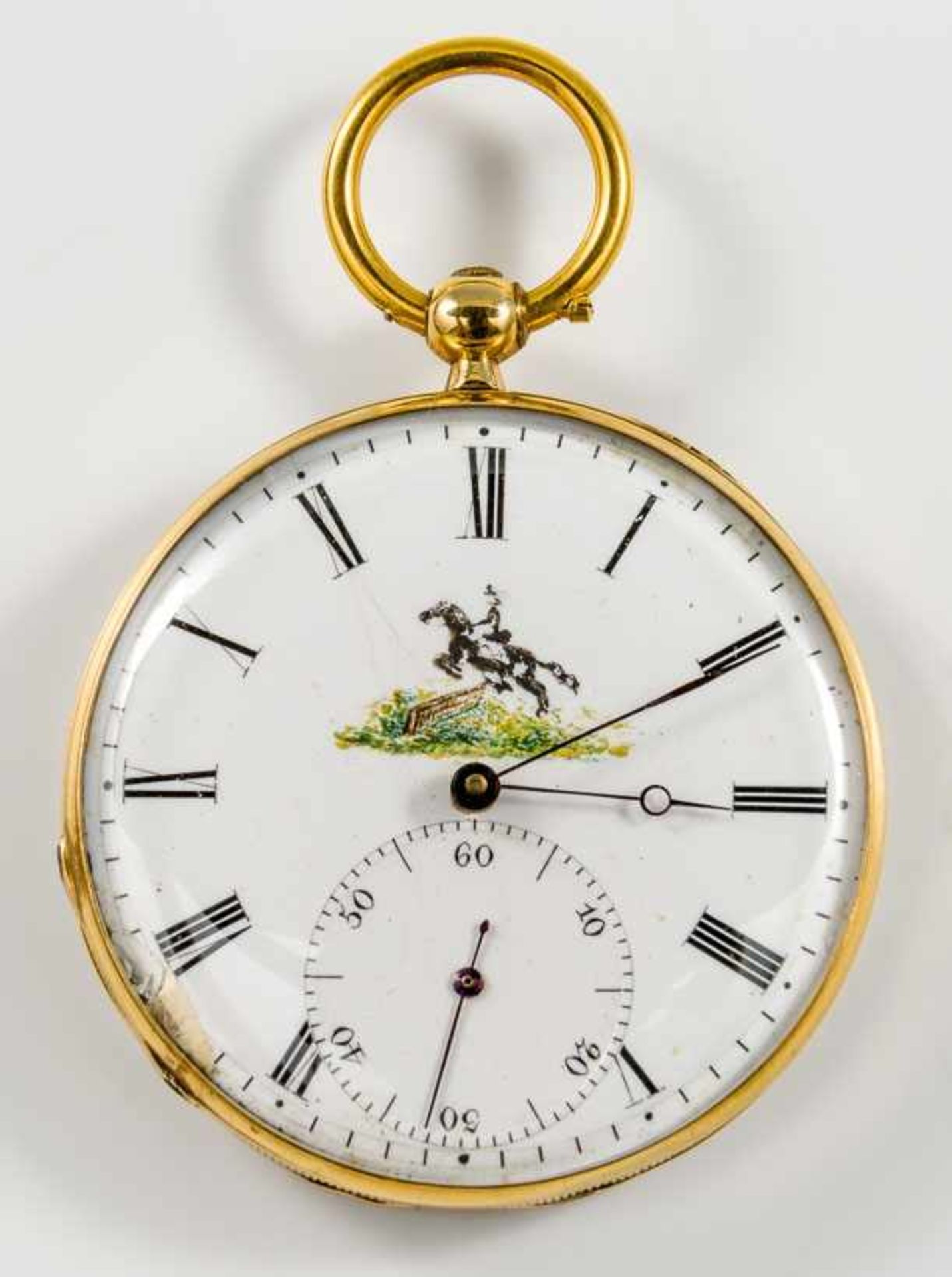 Patek-Taschenuhr mit Schlüsselaufzug.Um 1850/60.Gold. Weißes Zifferblatt m. dezentrierter Sekunde u.