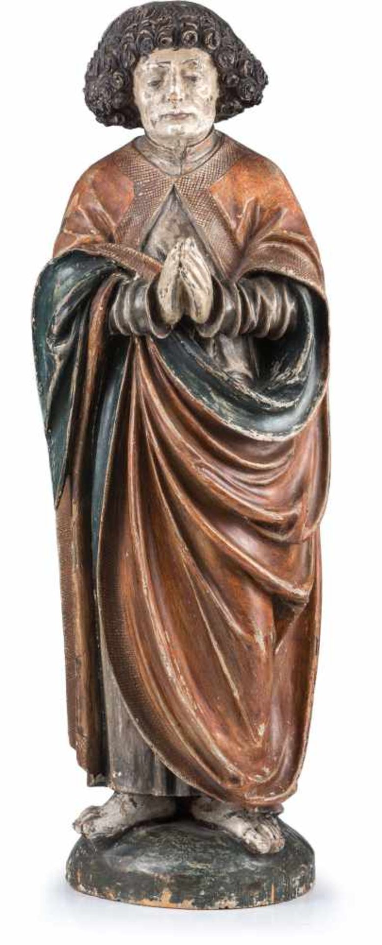 Süddeutscher Bildhauer (15. Jh.) , Riemenschneider Umkreis Hl. Johannes.Mit grün-rotem Gewand,