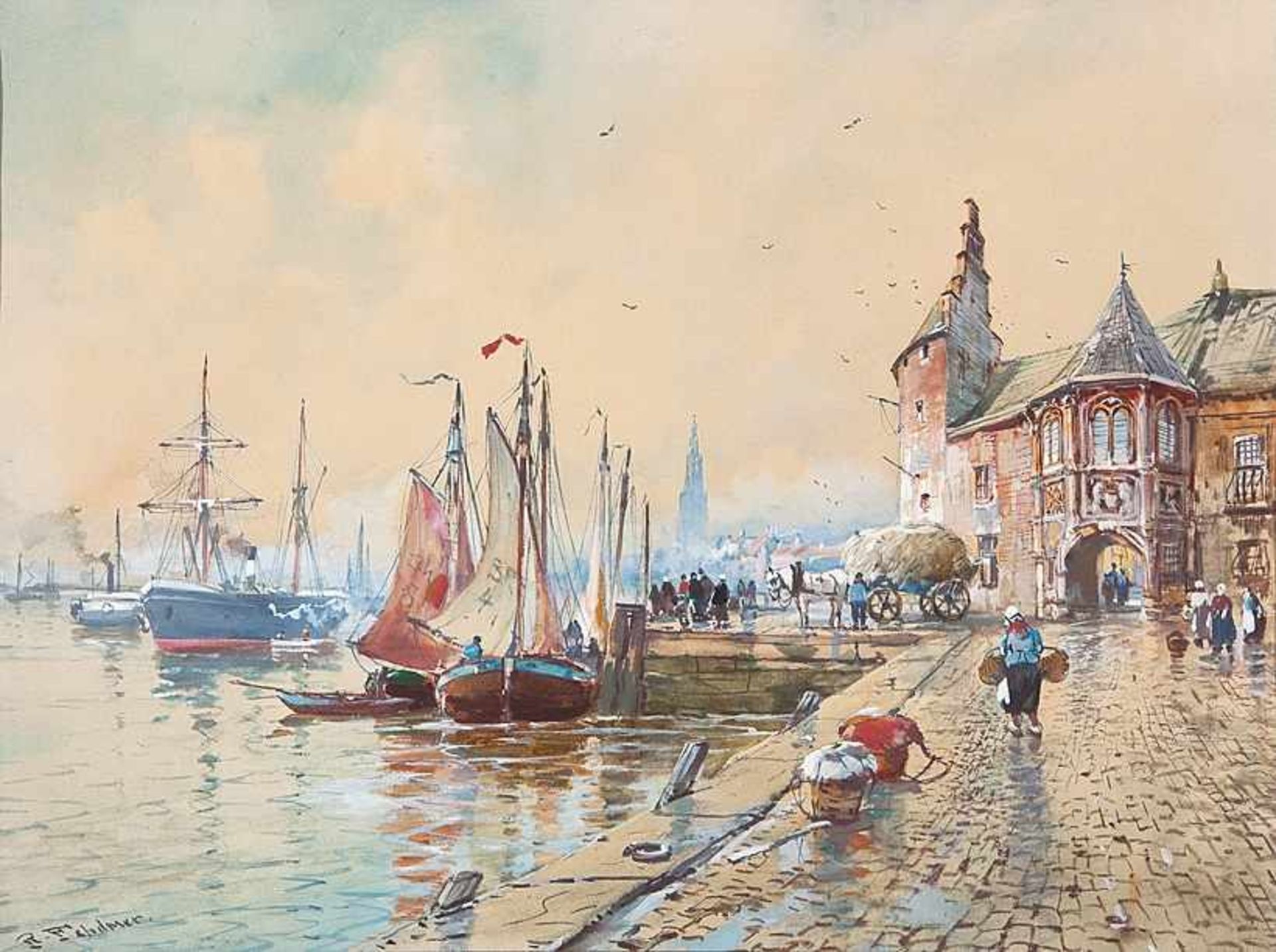 Fehdmer, Richard (Königsberg, Berlin 1860-1945) Hafen von Amsterdammit zahlreichen Segelbooten und