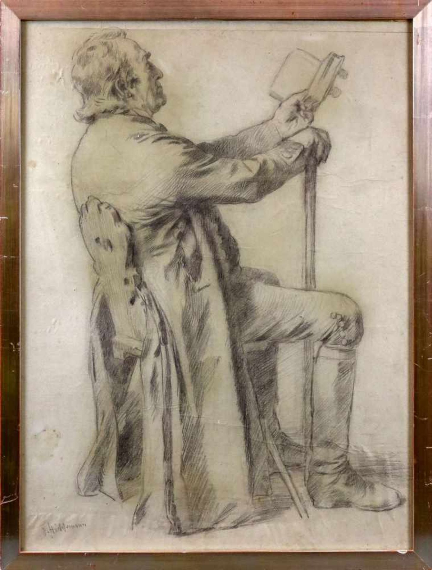 Hiddemann, Friedrich Peter (Düsseldorf 1829-1892) Drei Figurenstudien.„Sitzender Mann, ein Buch