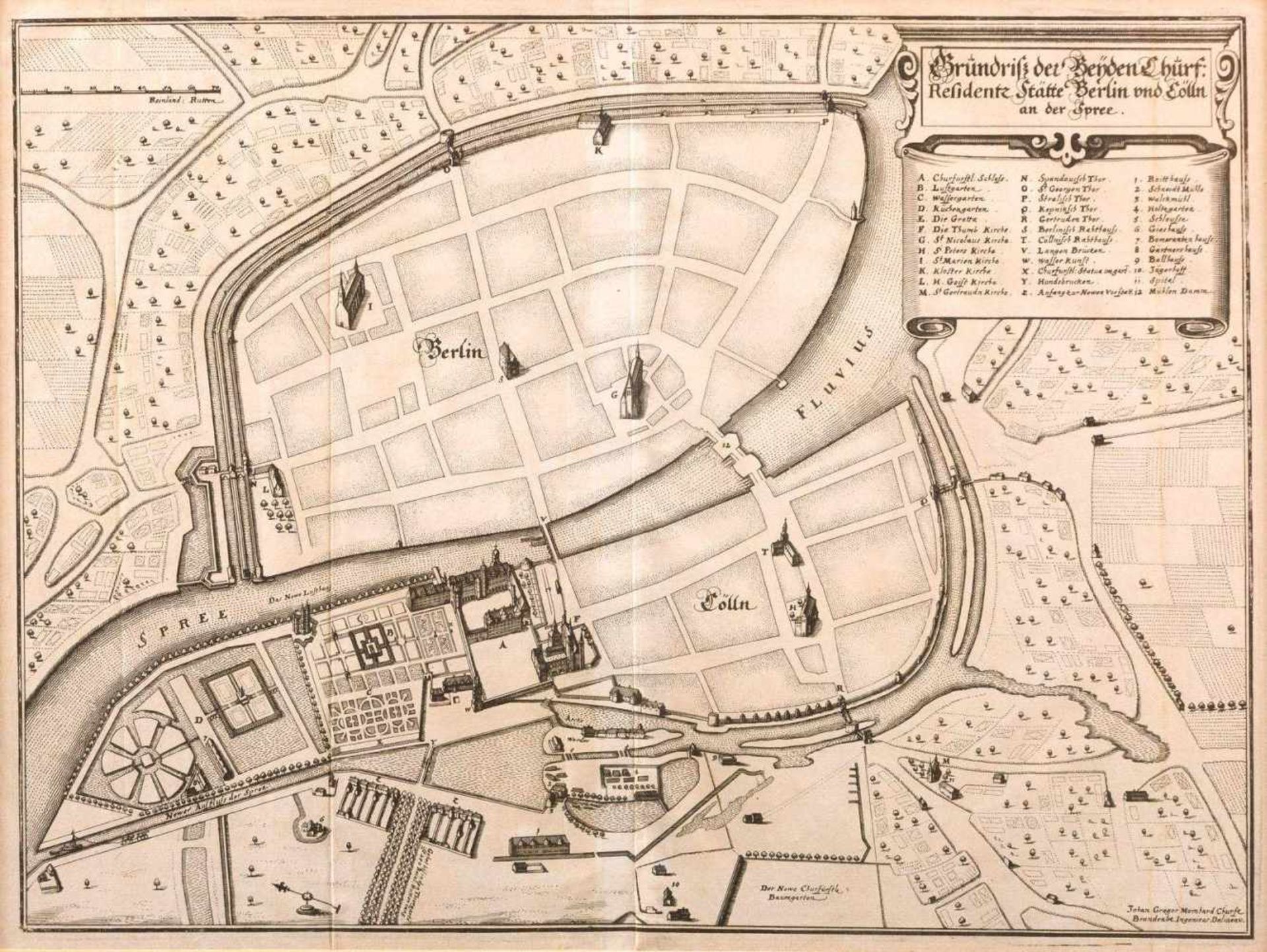 Memhard, Johann Gregor (Linz, Berlin o. Ulm, 1607-1678) Berlin, 1652.Stadtplan von Berlin und