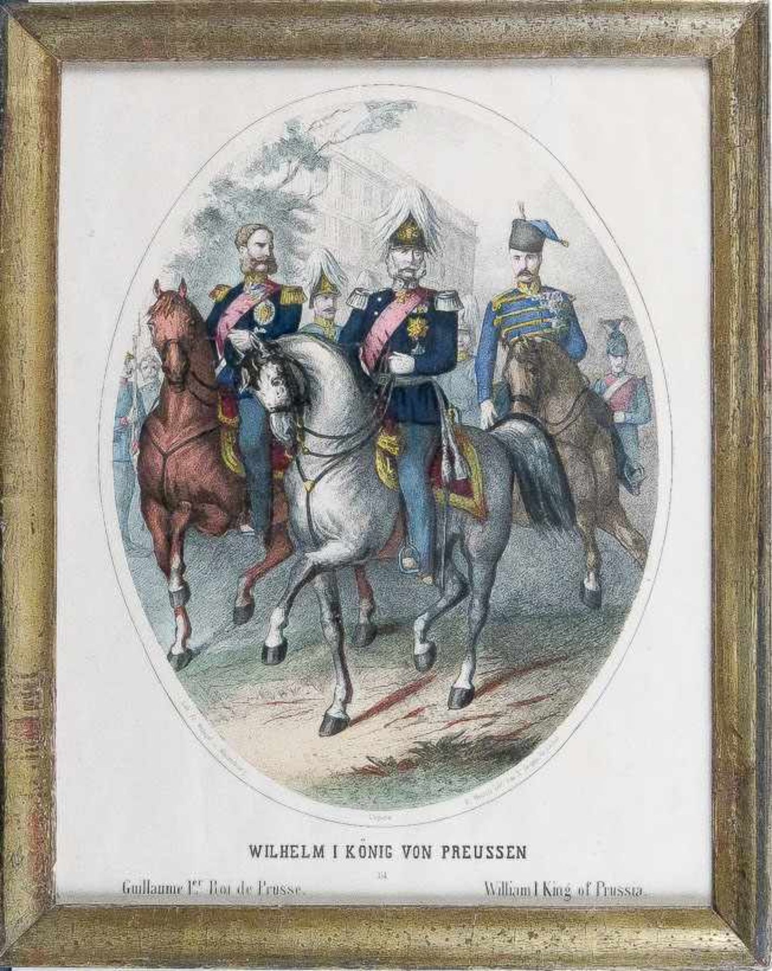 "Wilhelm I. König von Preussen".Kol. Lithographie, im Oval, von Fr. Wentzel a Wissembourg; Editeur