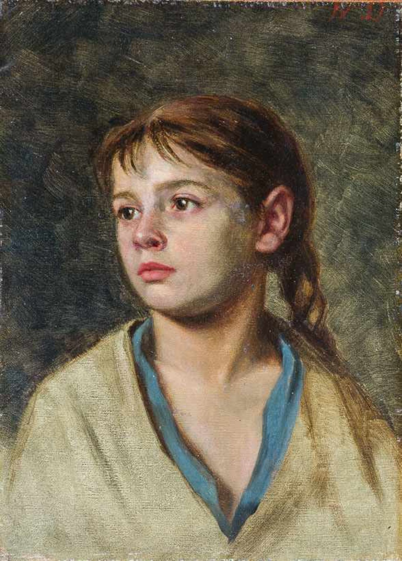 Döring, Willi (geb. 1850 Berlin) Mignon. Melancholisch blickendes Mädchen. Monogr. Malkarton. 32×