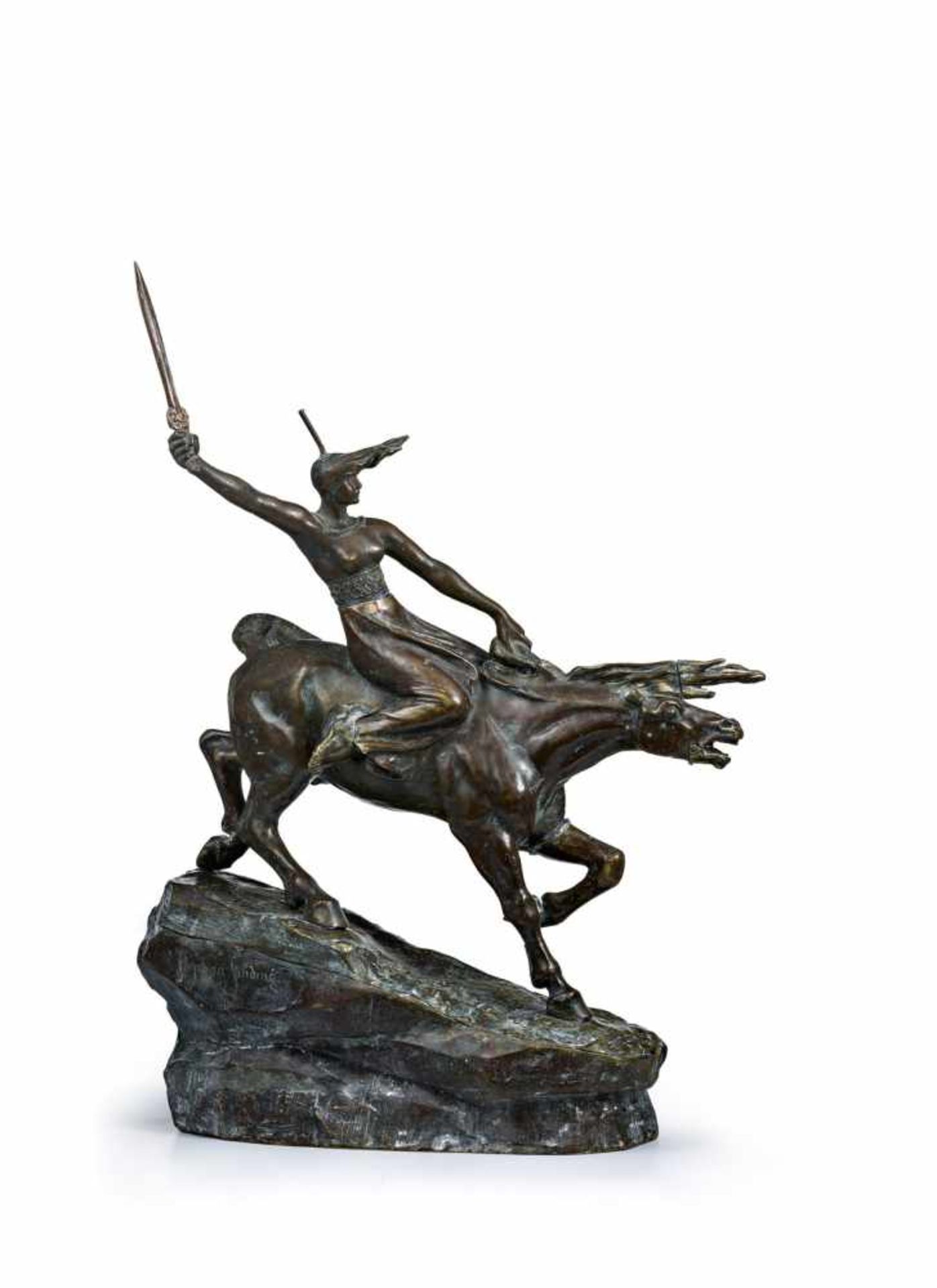 Sinding, Stephan Abel (1846-1922) Walküre im Gewand zu Pferd.Gladenbeck-Modell-Nr. 2393. Bronze.
