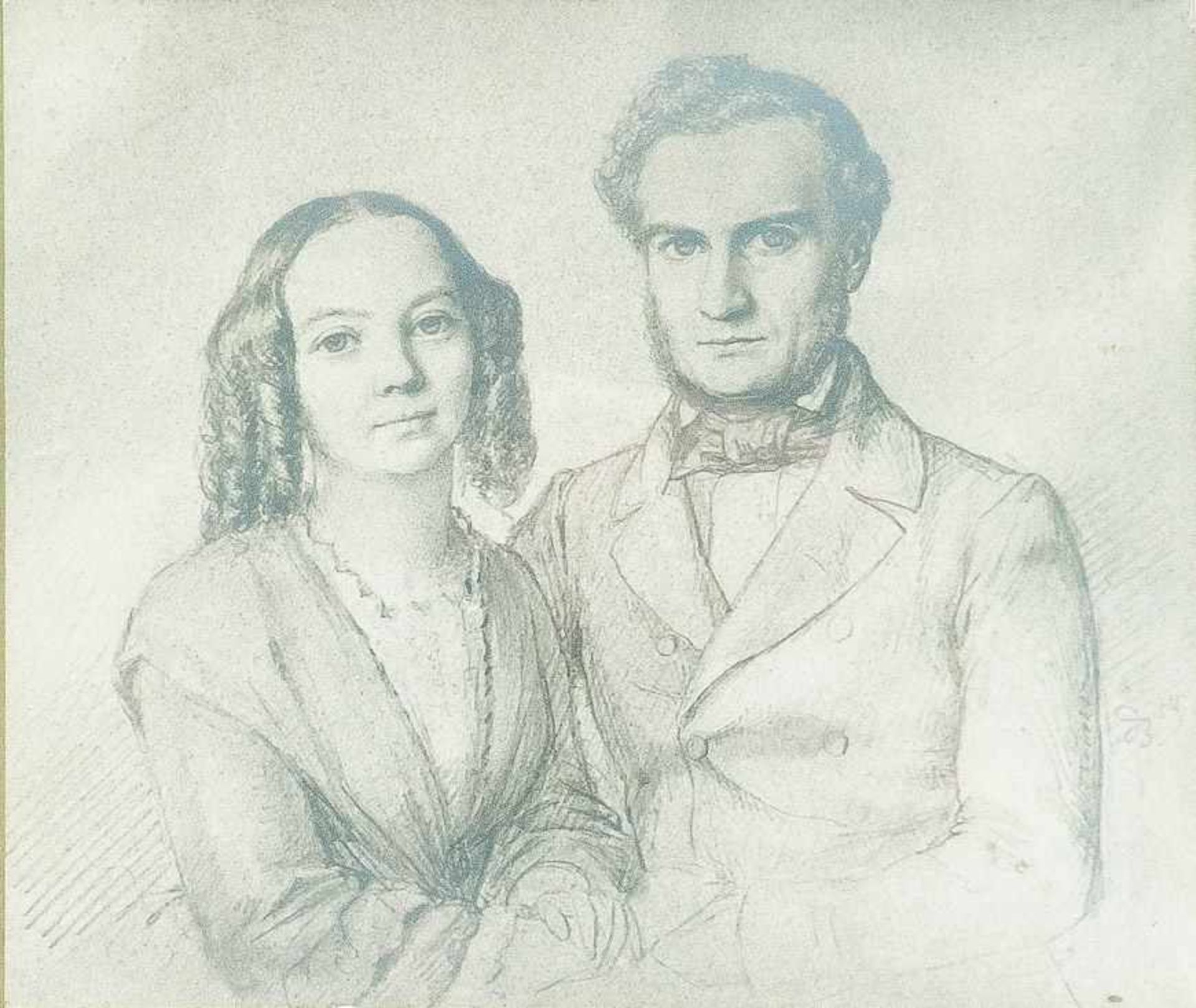 Monogrammist B. (um 1854) Brustporträt eines jungen Paares.Kohlezeichnung. Monogr. B. und dat. (18)