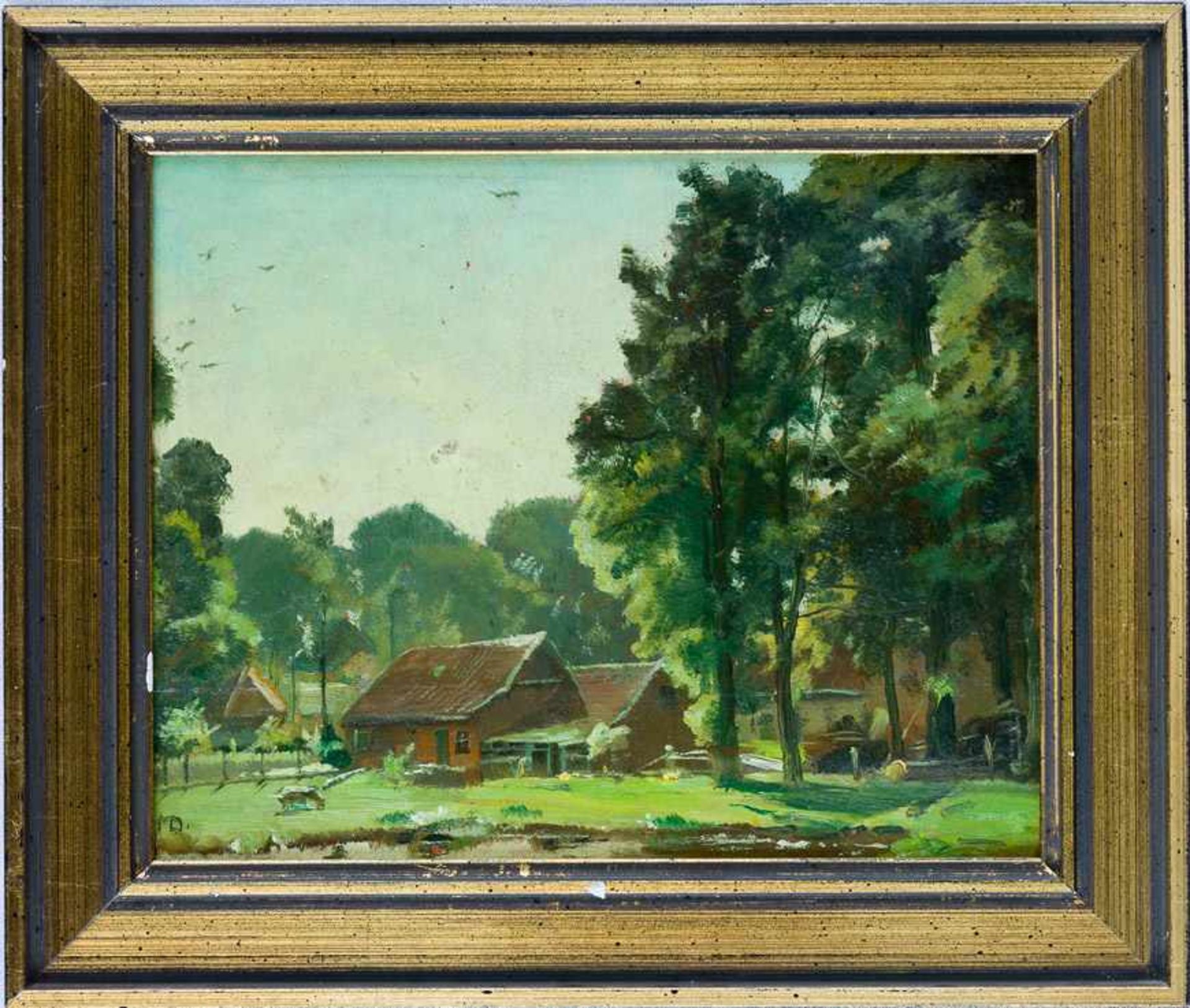 Dürschke, Max (Breslau 1875– nach 1945) Fünf kleine Landschaftsstudien.a) Waldsee, b) Häuser im - Bild 2 aus 4