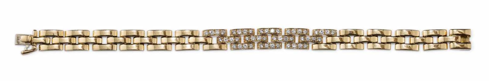 Cartier-Goldgliederarmband750/f. Gold. Stabgliederband, 12 davon teilweise ausgefasst mit