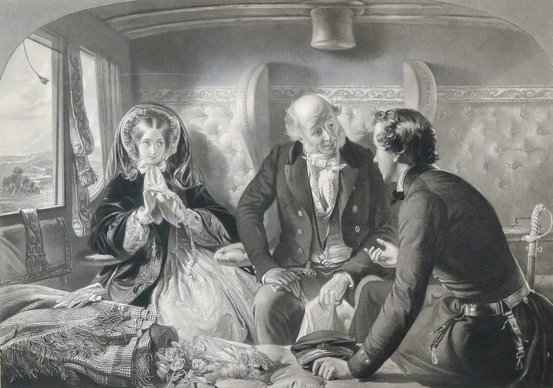 Simmons, William Henry (London 1811-1882)"The return (first class)"um 1857Im Eisenbahnabteil.