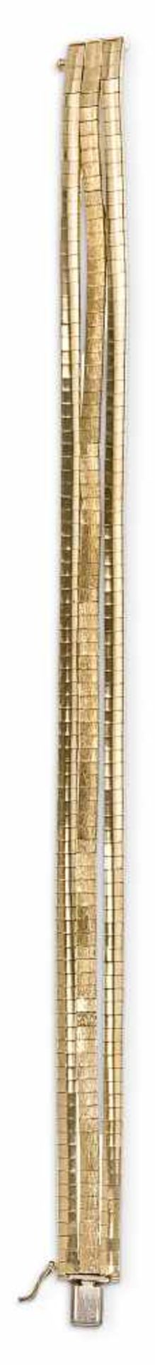 Goldhalsband und Goldarmband750/f. Gold. Zwei bzw. drei satinierte Stränge aus kl. Kastengliedern. - Bild 2 aus 2