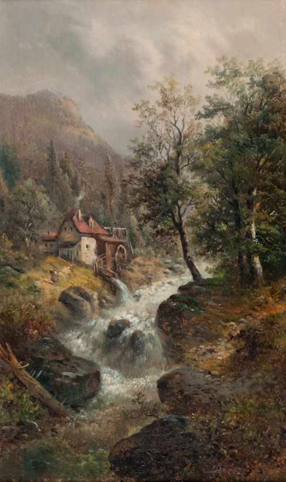 Doré, Isabelle (19./20.Jh.)Wassermühle im Gebirgstal,an Gießbach. Sign.: JDoré. Lwd. 53×32 cm. R. (