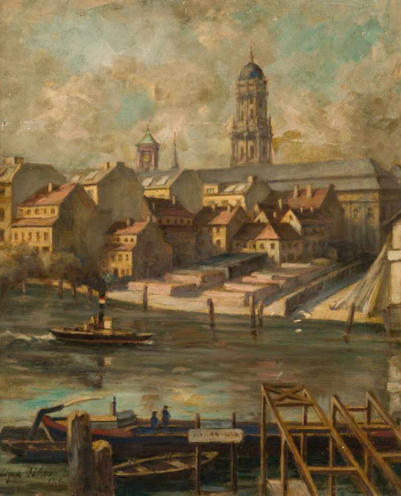 Böcker, August (Berlin nachweisbar 1914 bis 1915)Blick auf den Turm des Stadthausesund des Roten