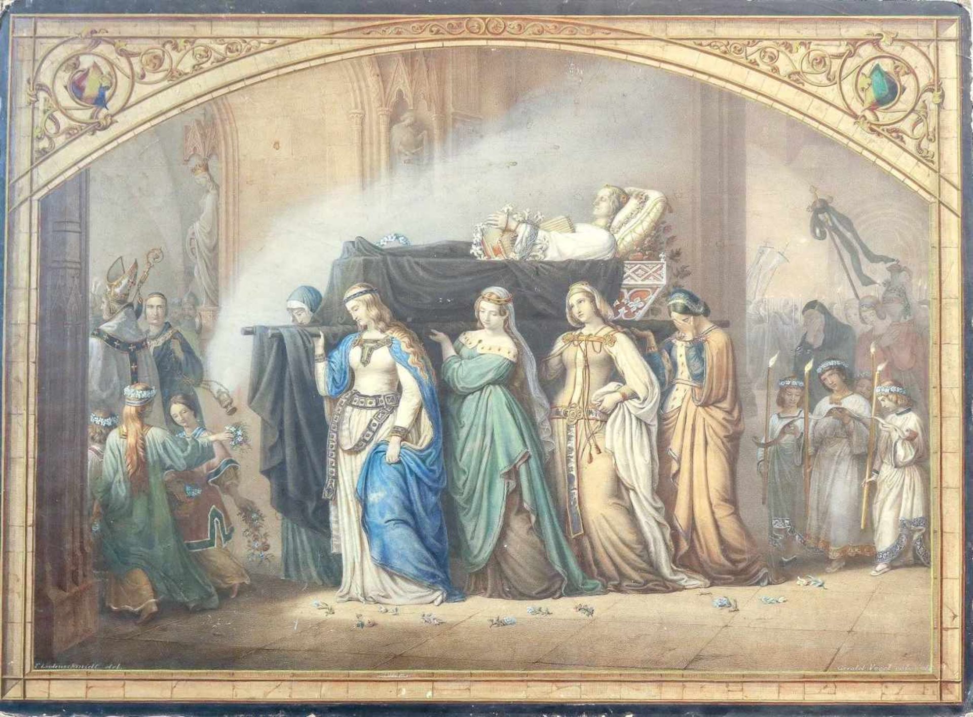 Lindenschmit, Wilhelm (Mainz 1806-1848) , nachBegräbis des Heinrich Frauenlob, 1318Mainzer Frauen
