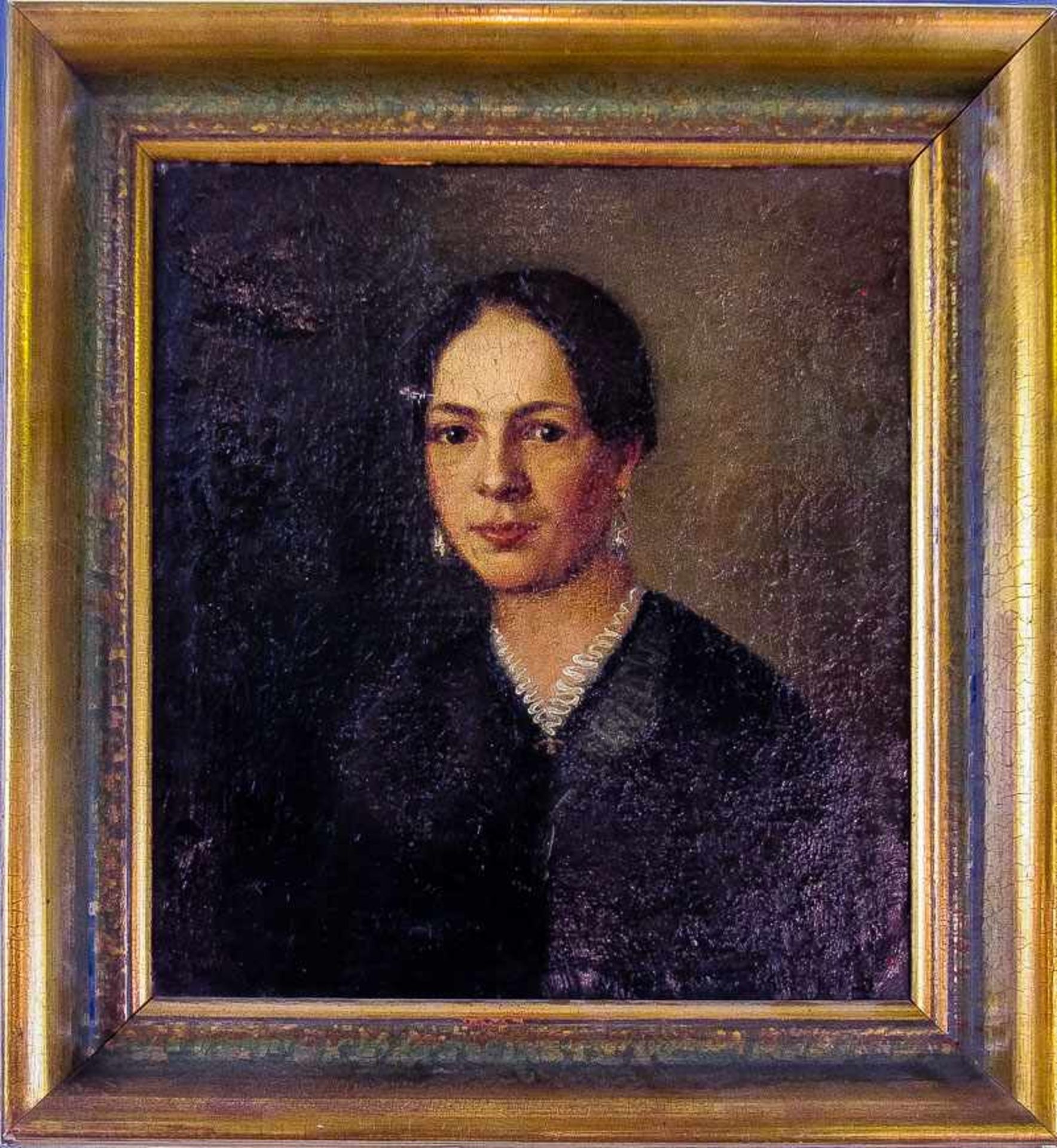 Bildnismaler (1. H. 19. Jh.)Junge Fraumit streng gescheiteltem Haar und dunklem Kleid. Brustbildnis.